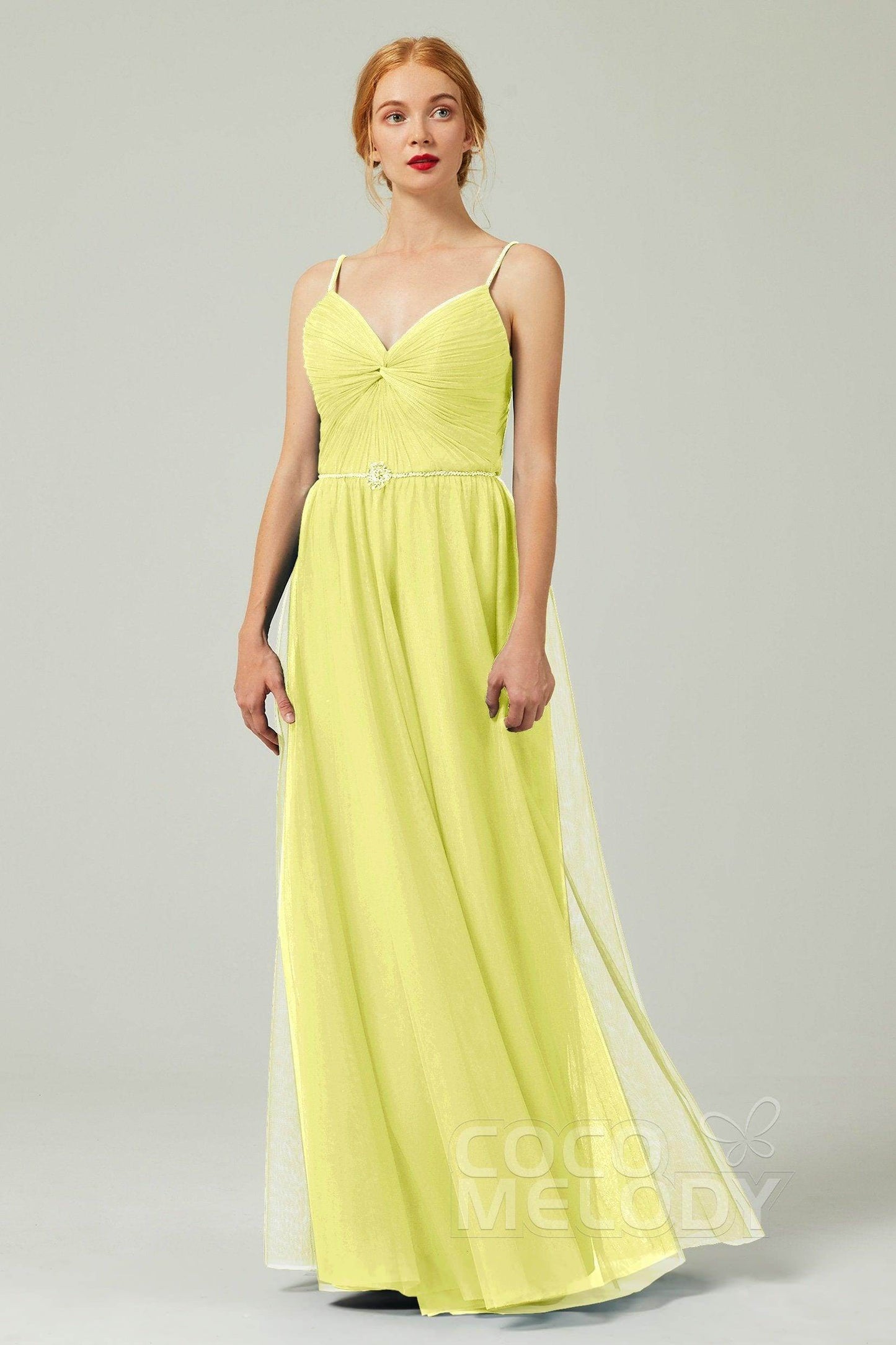 A-Line Floor Length Tulle Bridesmaid Dress CB0327 - COCOMELODY