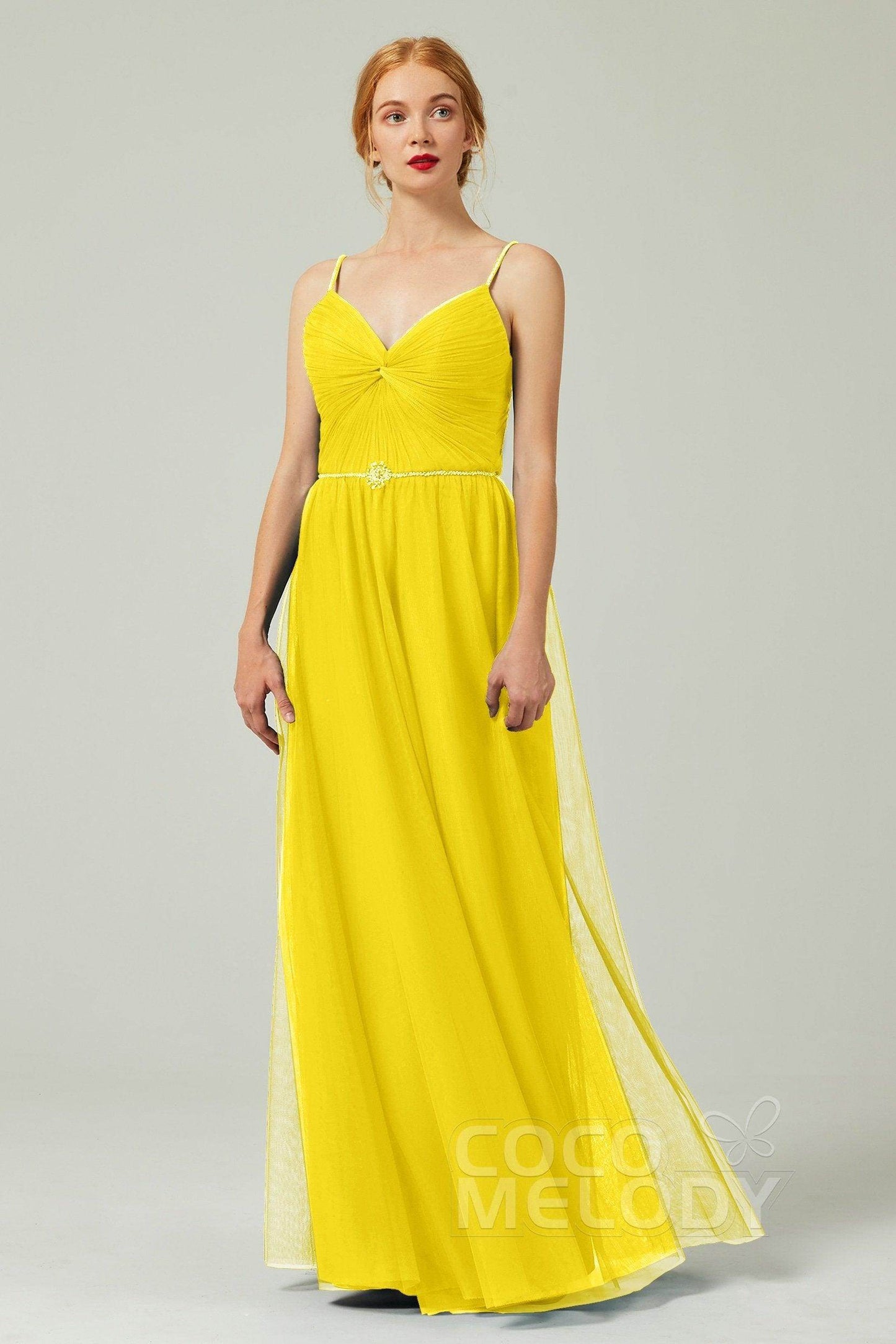 A-Line Floor Length Tulle Bridesmaid Dress CB0327 - COCOMELODY