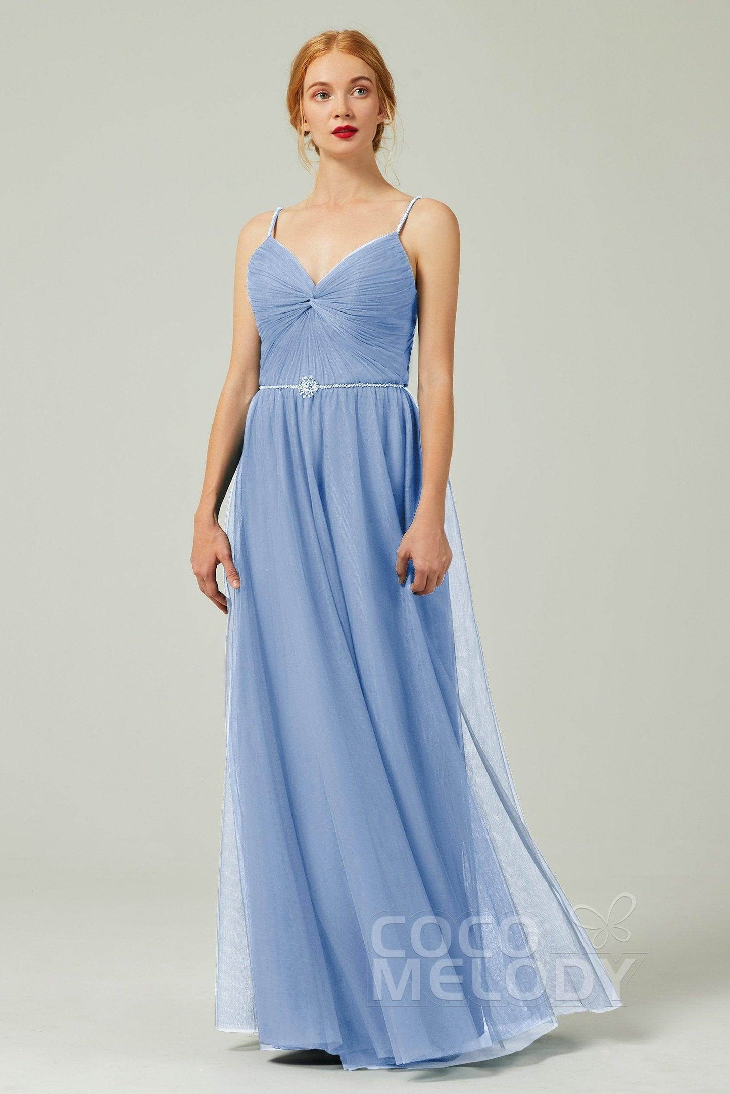 A-Line Floor Length Tulle Bridesmaid Dress CB0327 - COCOMELODY