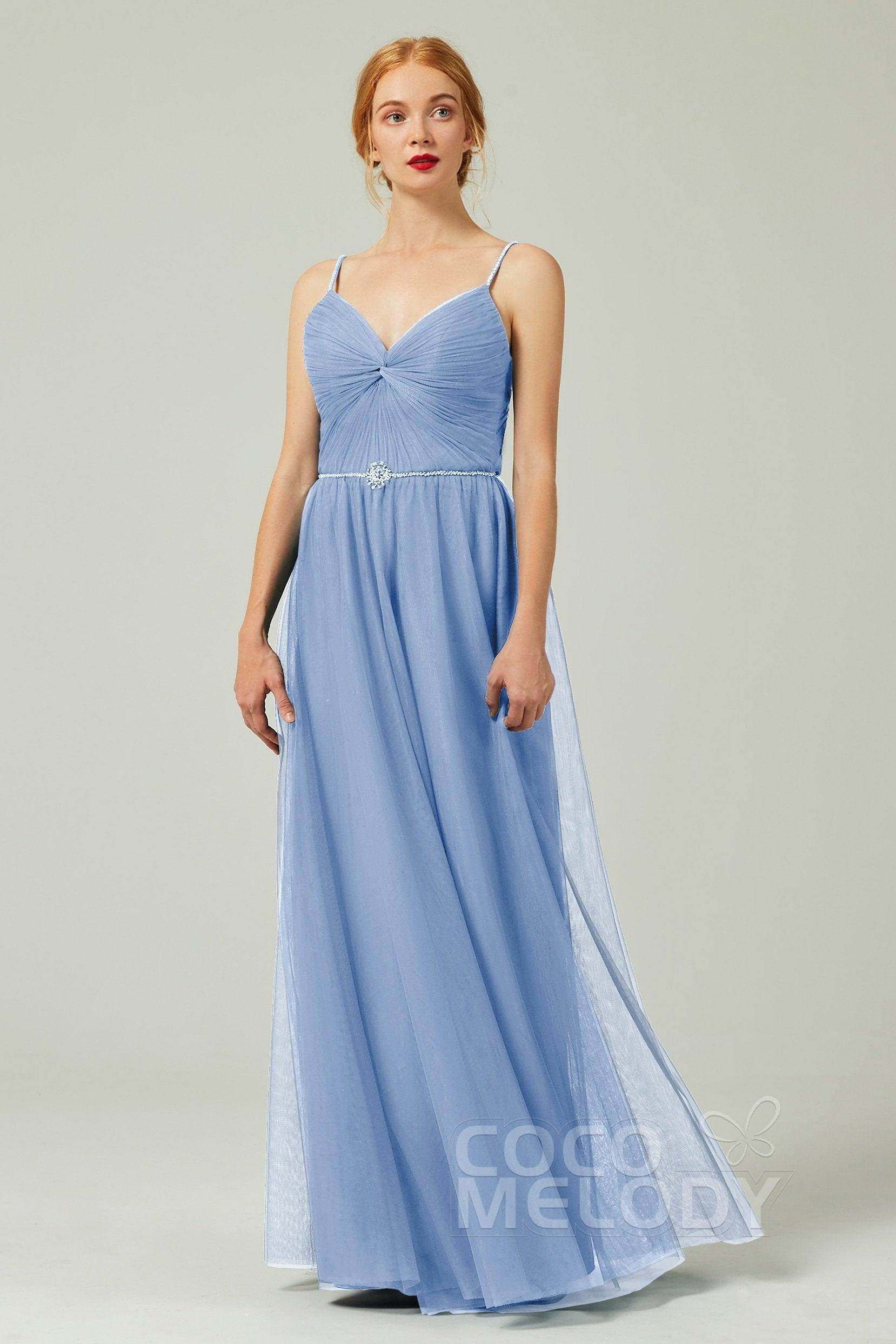 A-Line Floor Length Tulle Bridesmaid Dress CB0327 - COCOMELODY
