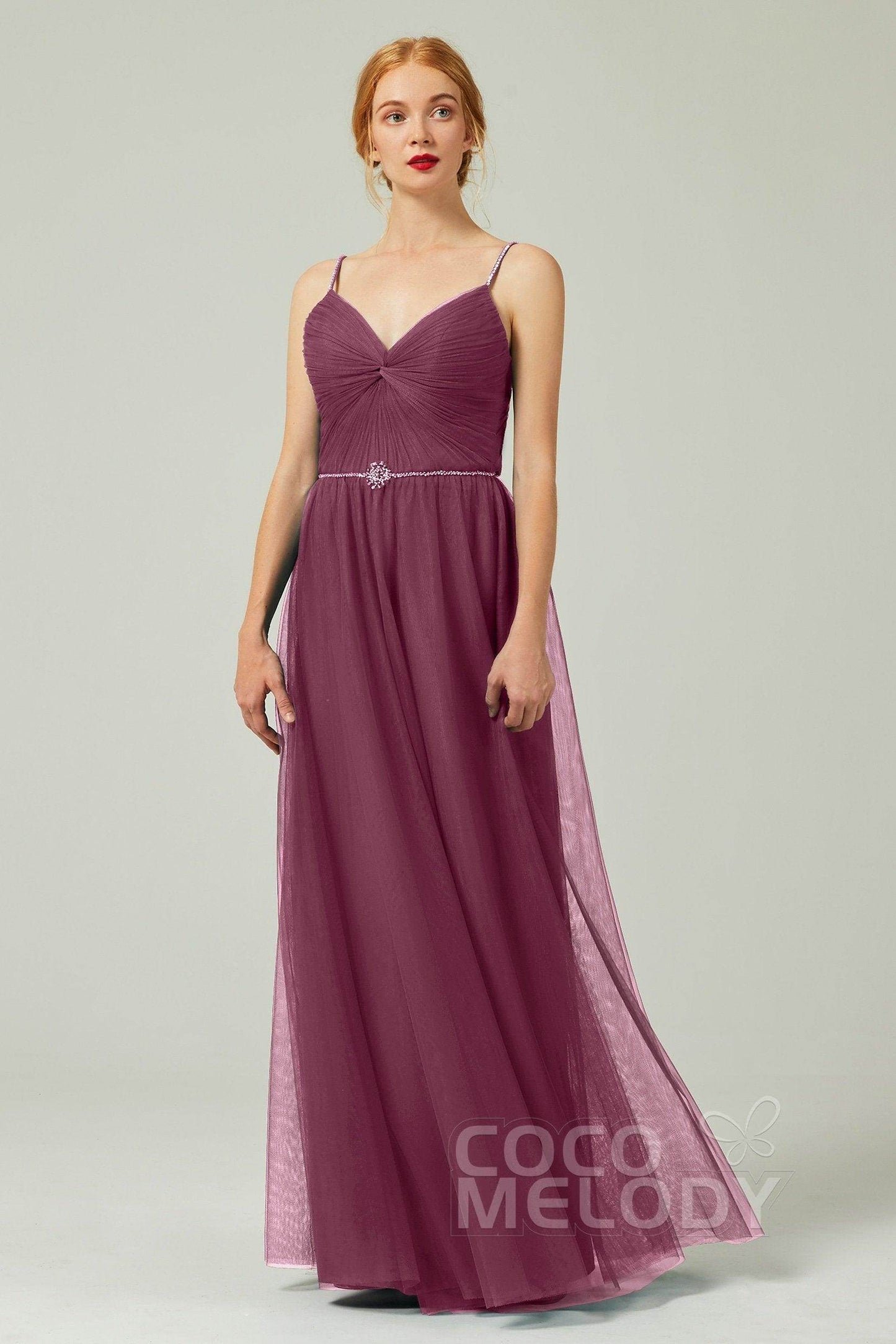 A-Line Floor Length Tulle Bridesmaid Dress CB0327 - COCOMELODY