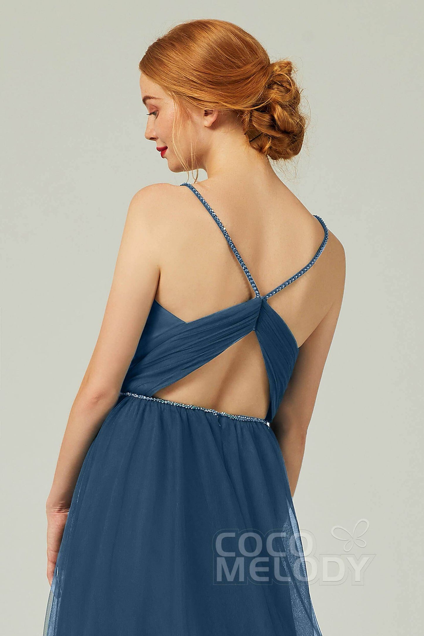 A-Line Floor Length Tulle Bridesmaid Dress CB0327 - COCOMELODY