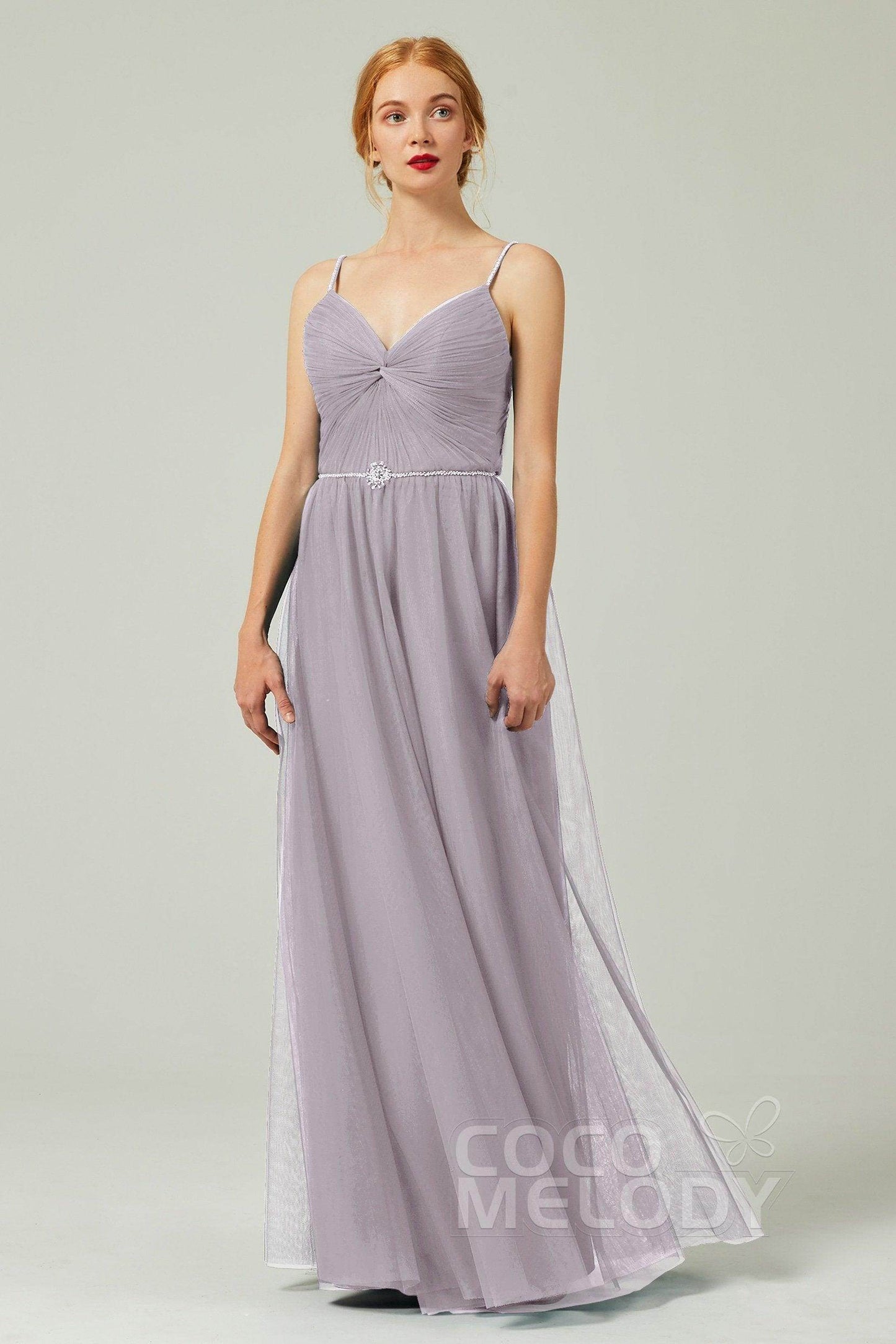 A-Line Floor Length Tulle Bridesmaid Dress CB0327 - COCOMELODY