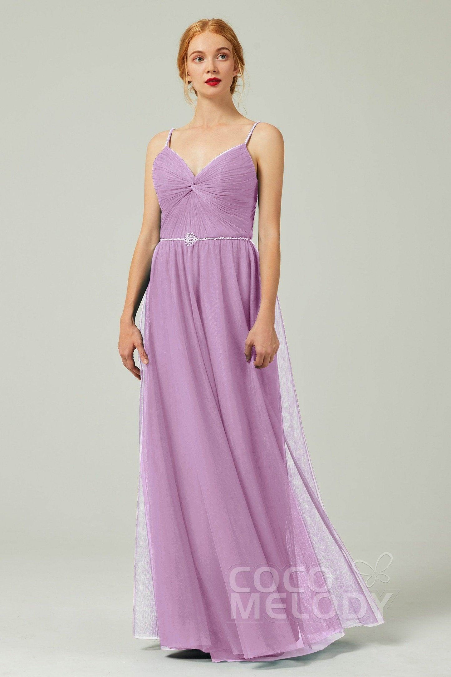 A-Line Floor Length Tulle Bridesmaid Dress CB0327 - COCOMELODY
