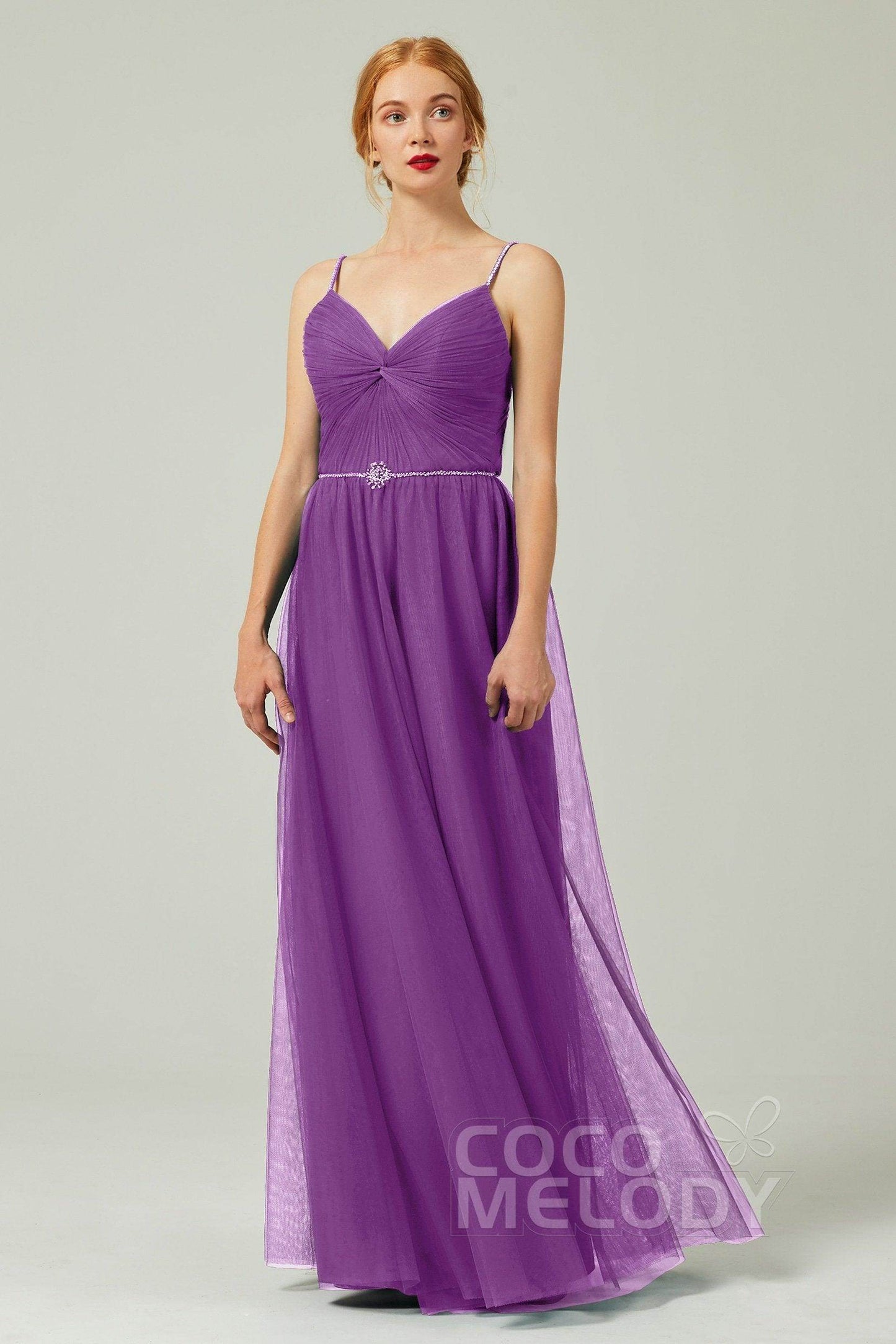 A-Line Floor Length Tulle Bridesmaid Dress CB0327 - COCOMELODY