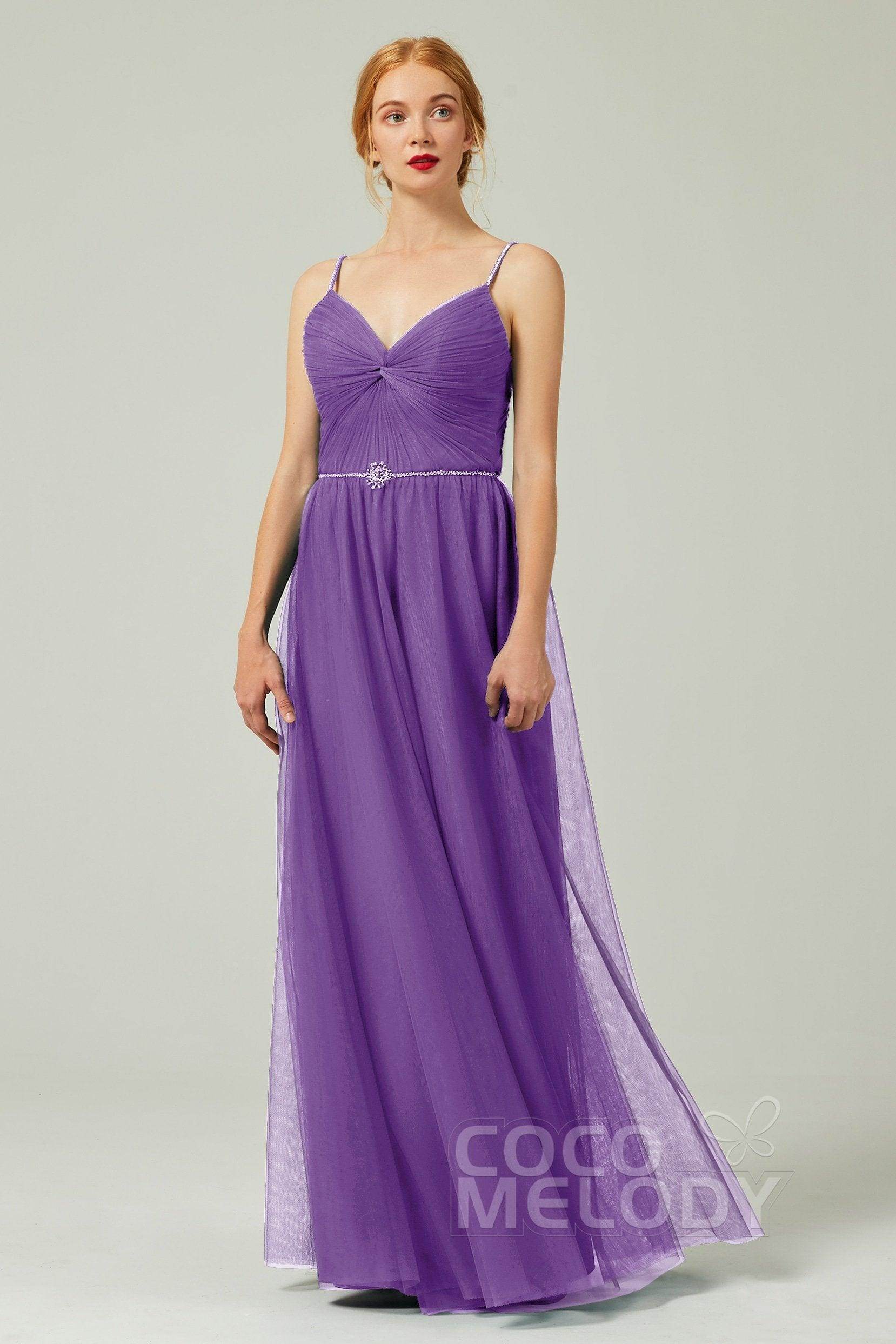 A-Line Floor Length Tulle Bridesmaid Dress CB0327 - COCOMELODY