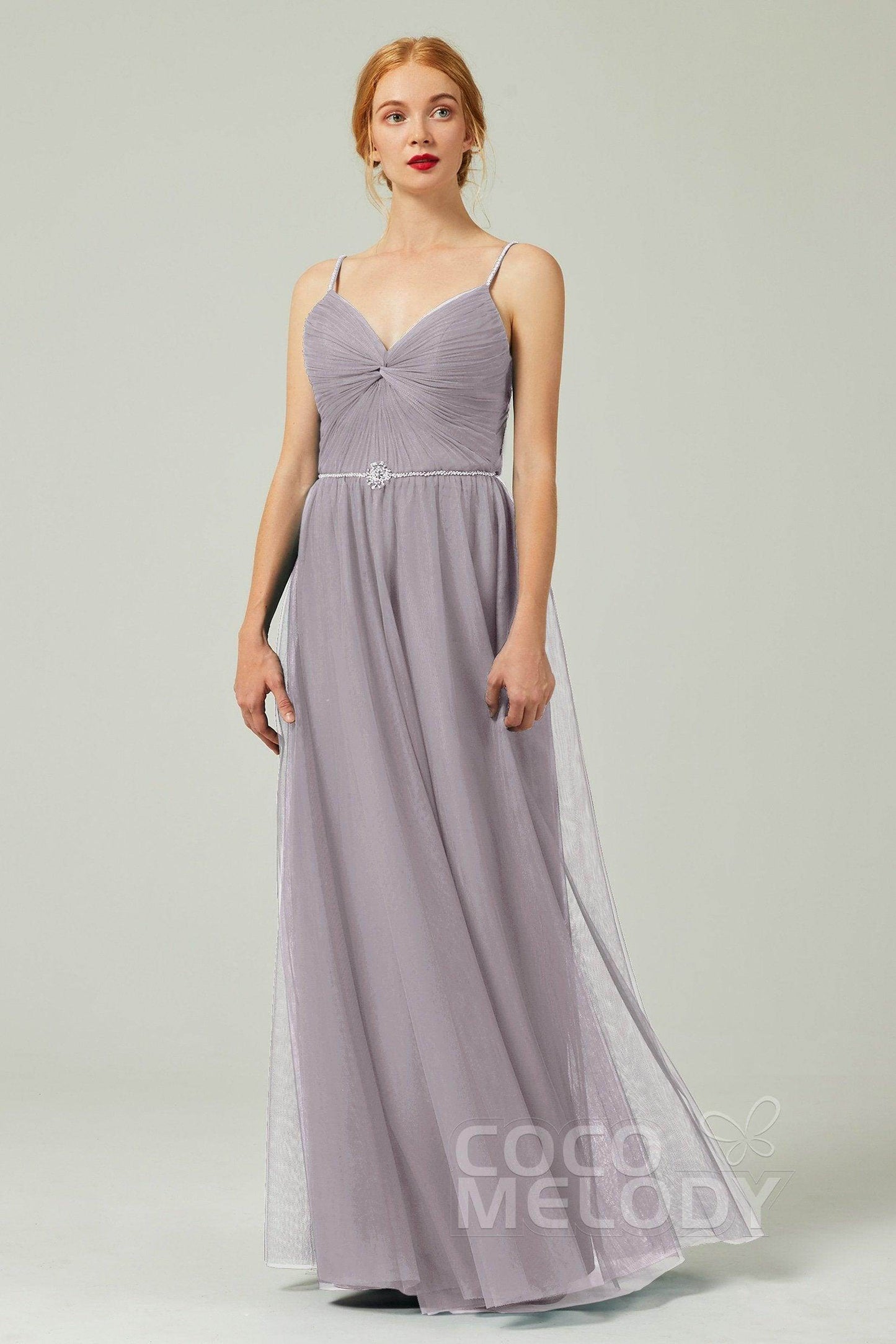 A-Line Floor Length Tulle Bridesmaid Dress CB0327 - COCOMELODY