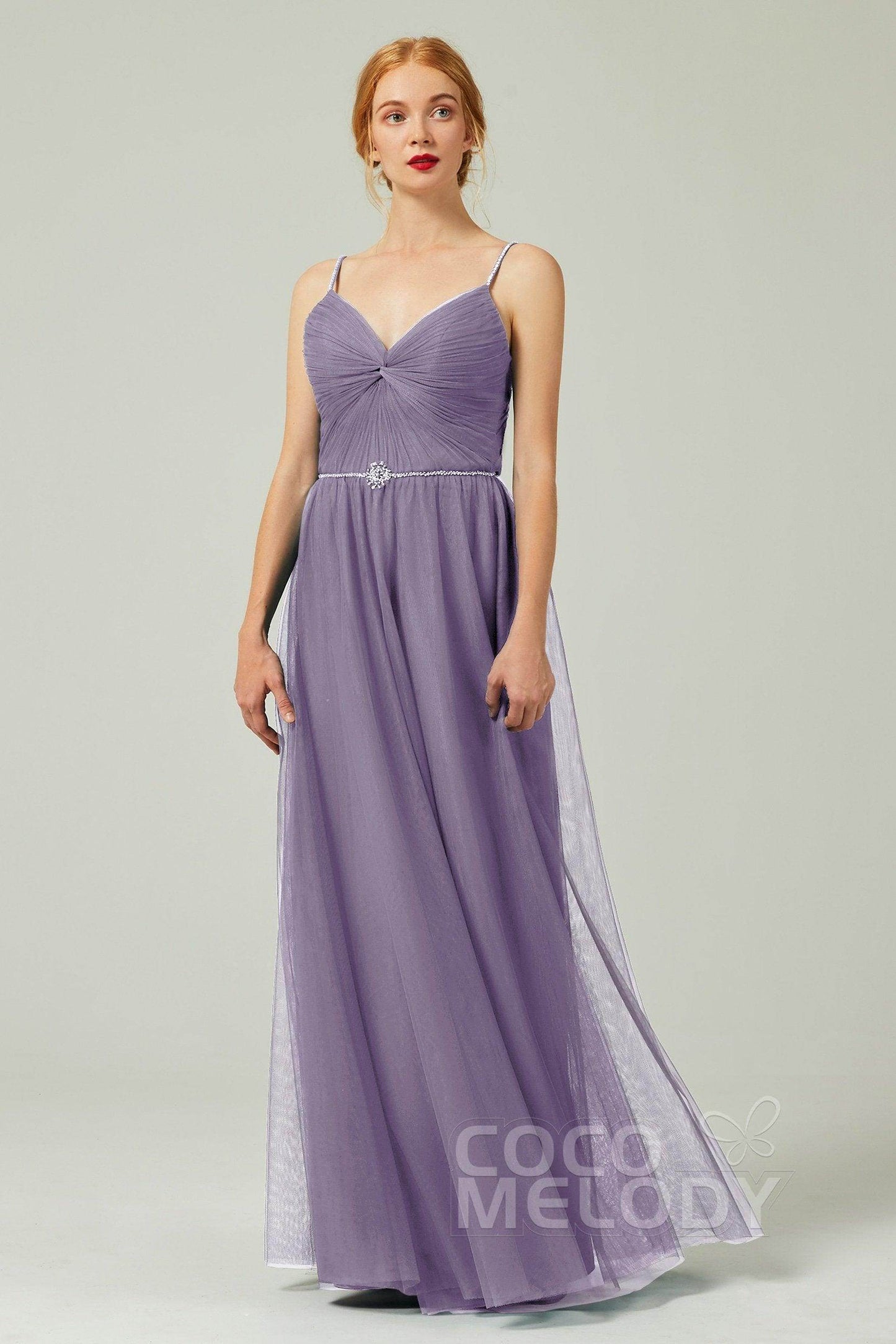 A-Line Floor Length Tulle Bridesmaid Dress CB0327 - COCOMELODY