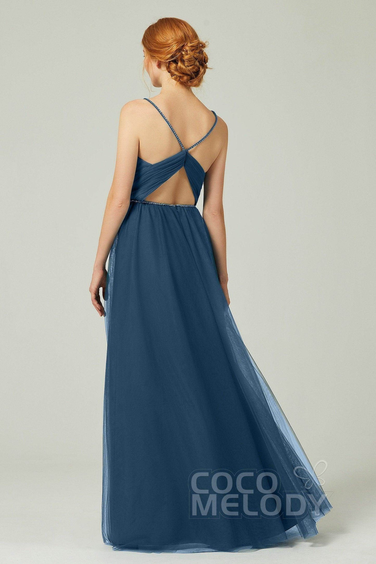 A-Line Floor Length Tulle Bridesmaid Dress CB0327 - COCOMELODY