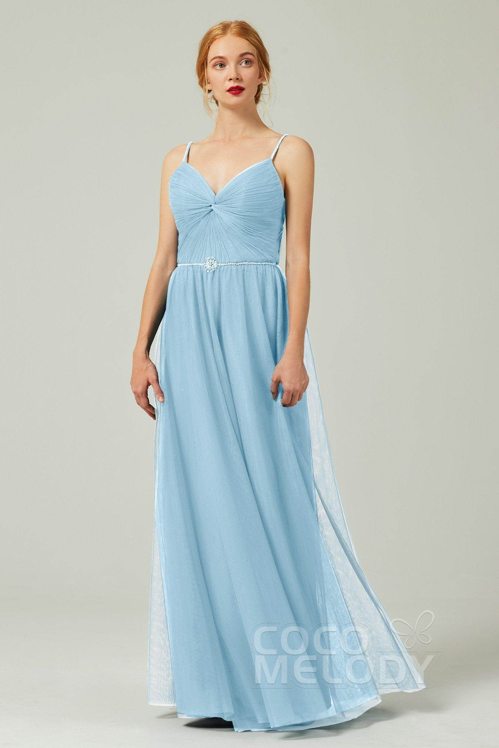 A-Line Floor Length Tulle Bridesmaid Dress CB0327 - COCOMELODY