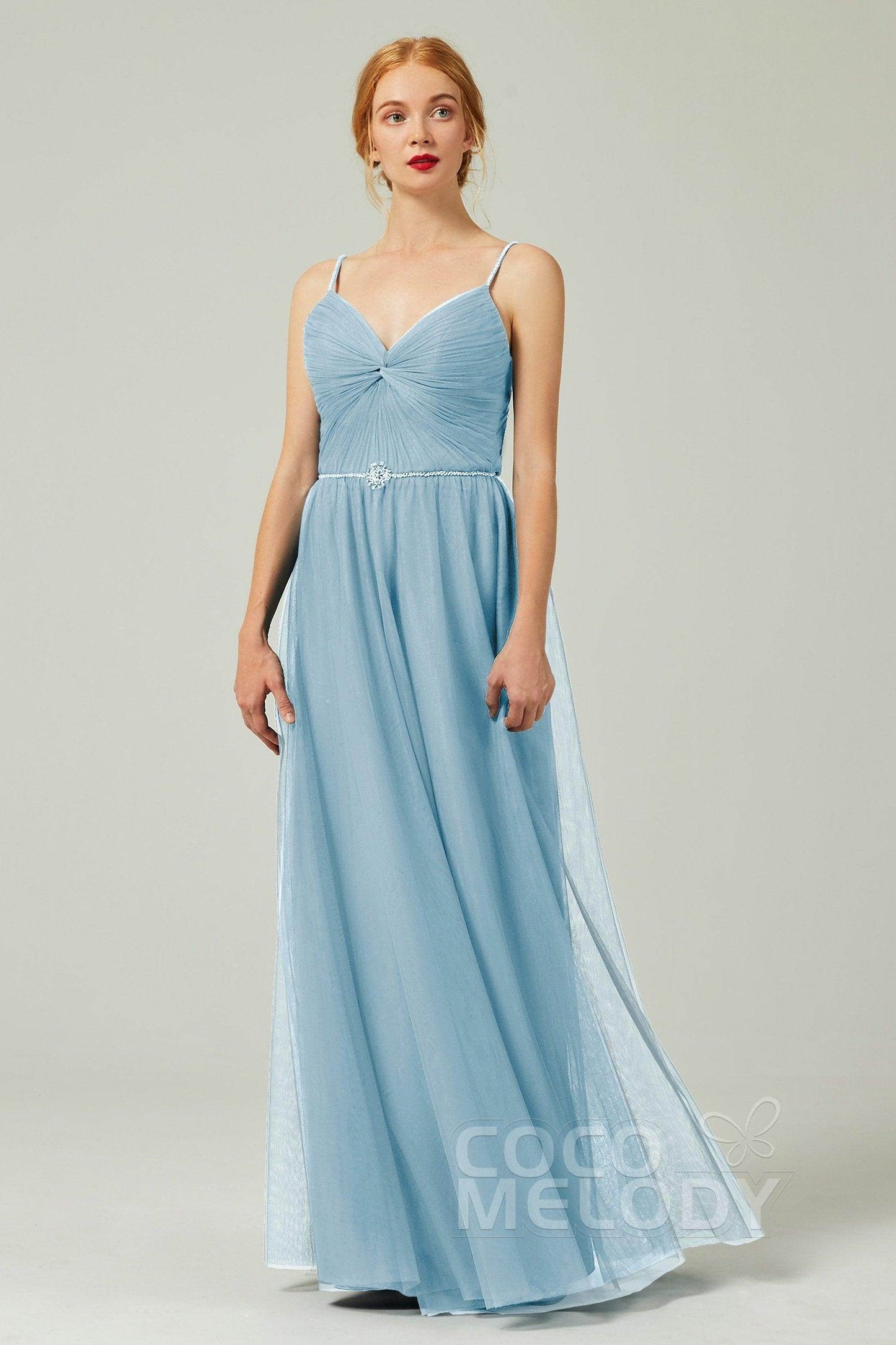 A-Line Floor Length Tulle Bridesmaid Dress CB0327 - COCOMELODY