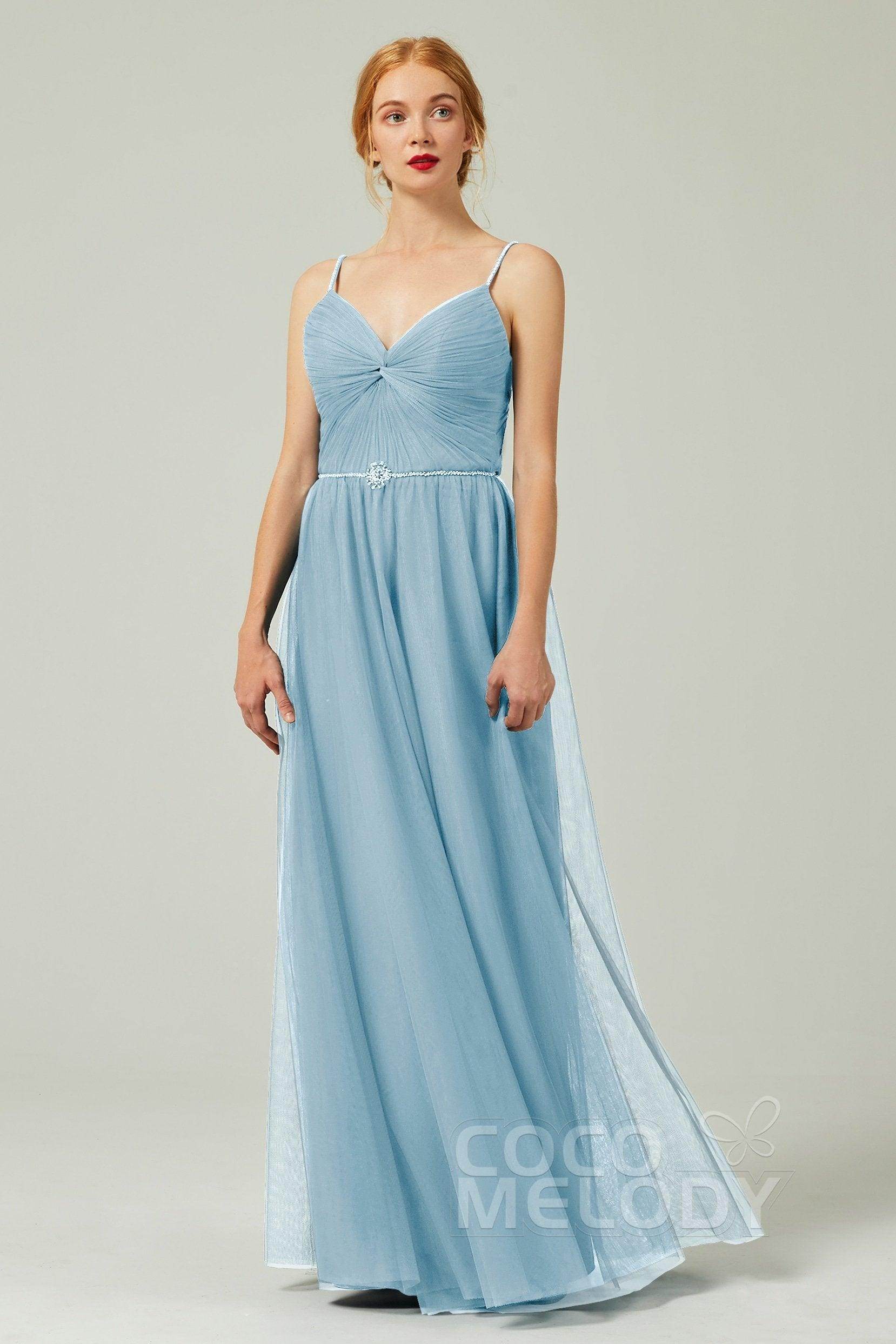 A-Line Floor Length Tulle Bridesmaid Dress CB0327 - COCOMELODY