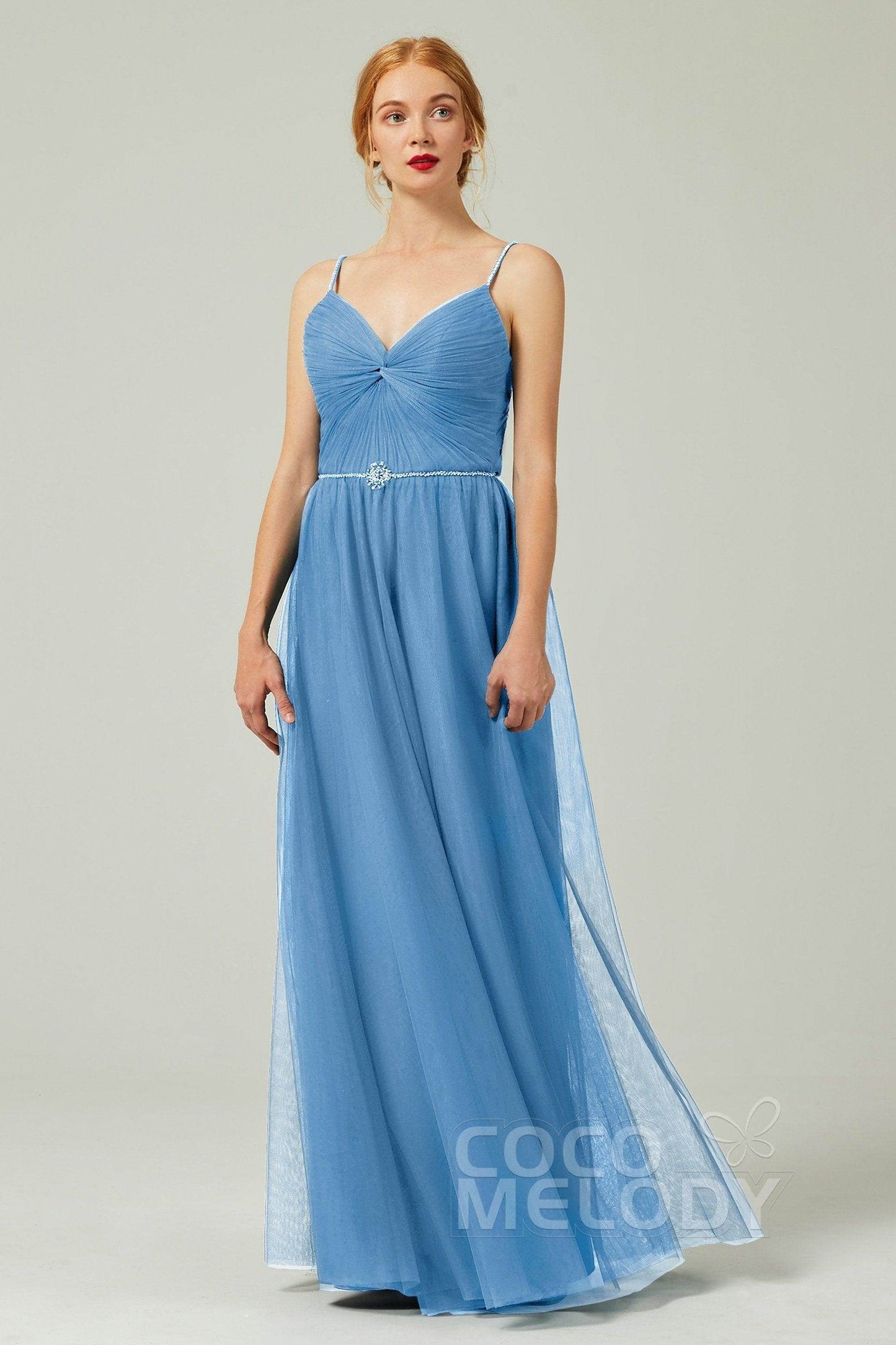 A-Line Floor Length Tulle Bridesmaid Dress CB0327 - COCOMELODY