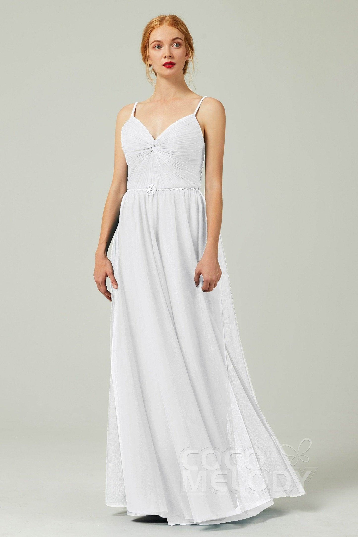 A-Line Floor Length Tulle Bridesmaid Dress CB0327 - COCOMELODY