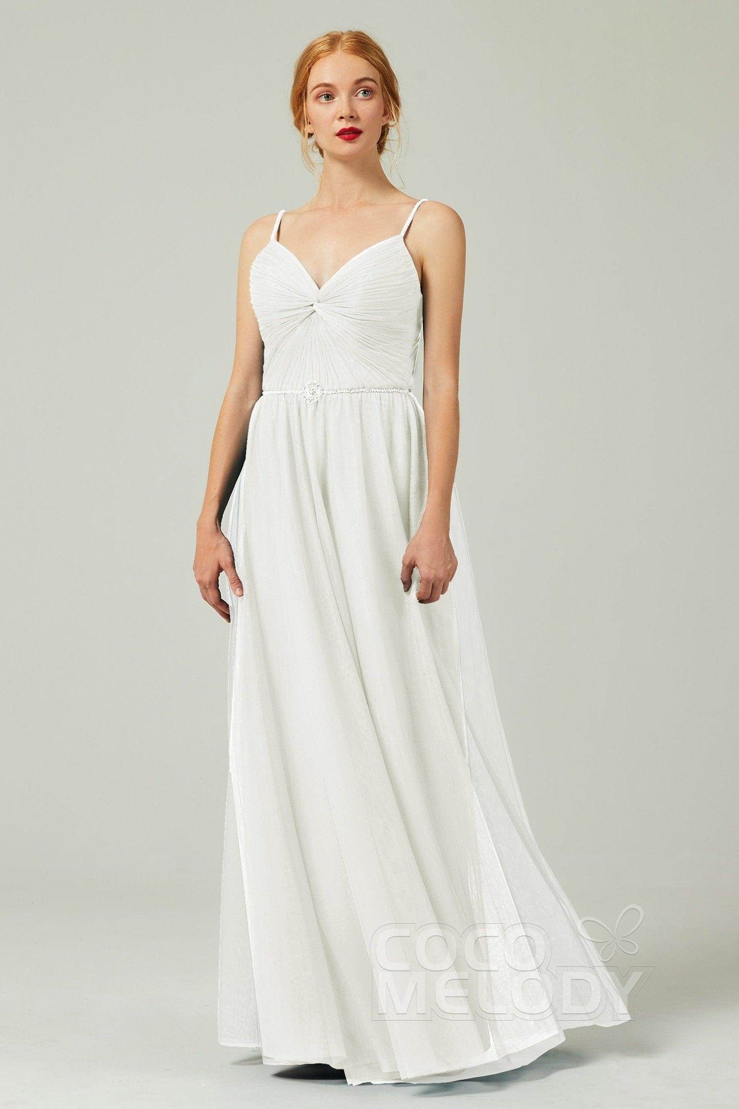 A-Line Floor Length Tulle Bridesmaid Dress CB0327 - COCOMELODY