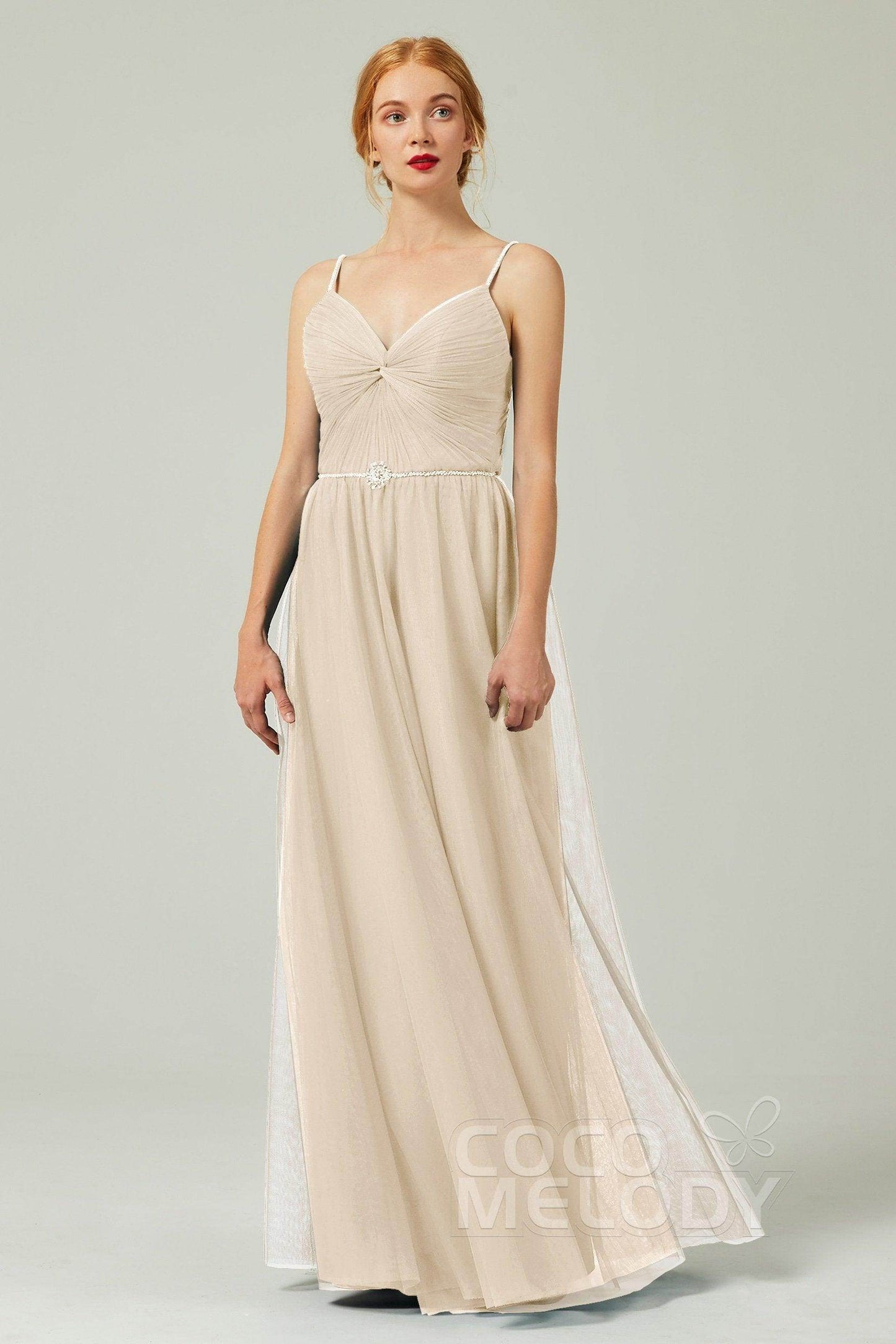 A-Line Floor Length Tulle Bridesmaid Dress CB0327 - COCOMELODY