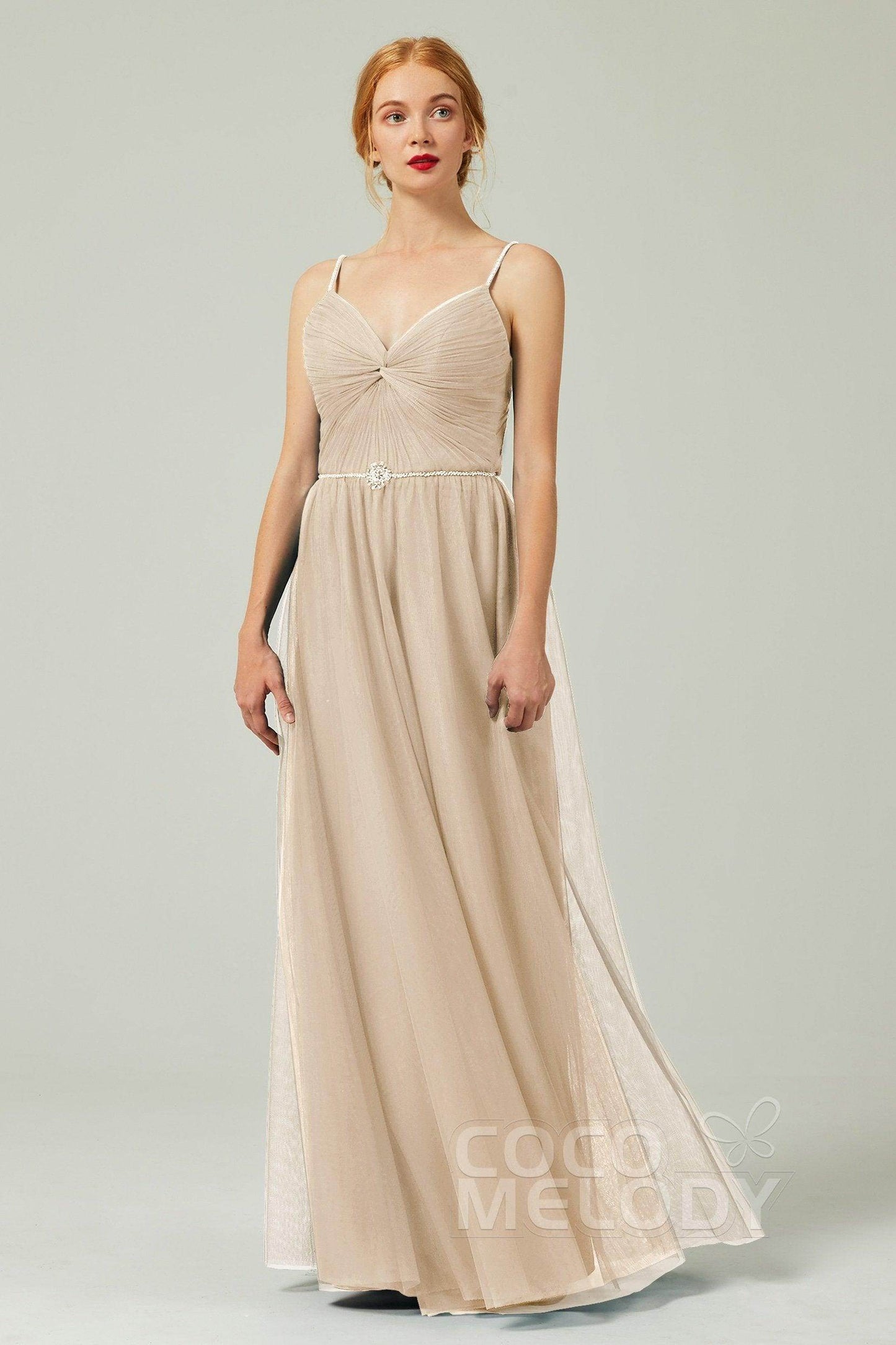 A-Line Floor Length Tulle Bridesmaid Dress CB0327 - COCOMELODY