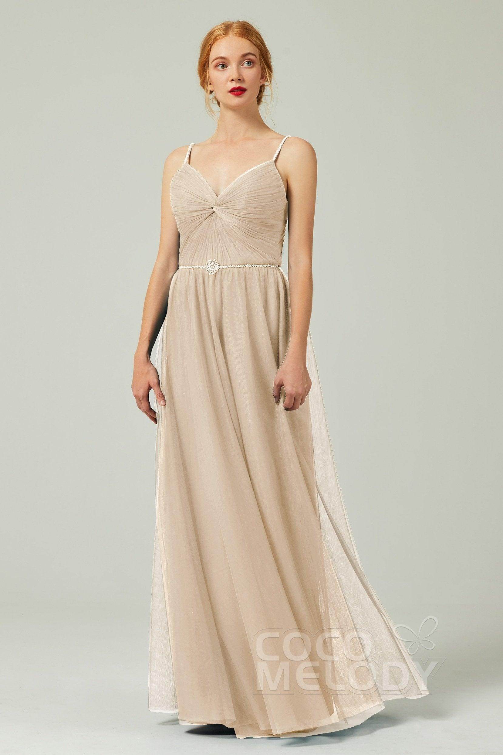 A-Line Floor Length Tulle Bridesmaid Dress CB0327 - COCOMELODY