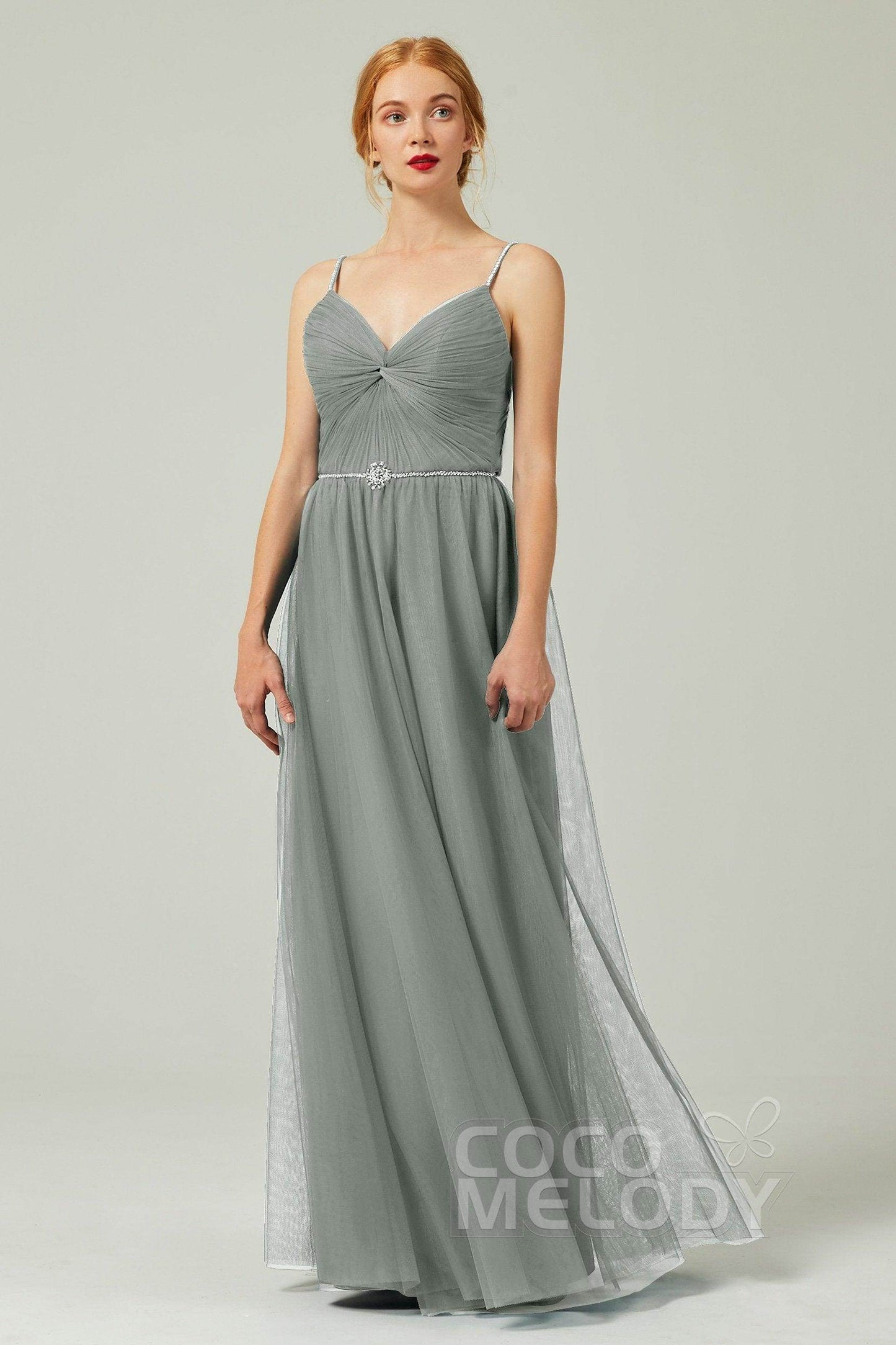 A-Line Floor Length Tulle Bridesmaid Dress CB0327 - COCOMELODY