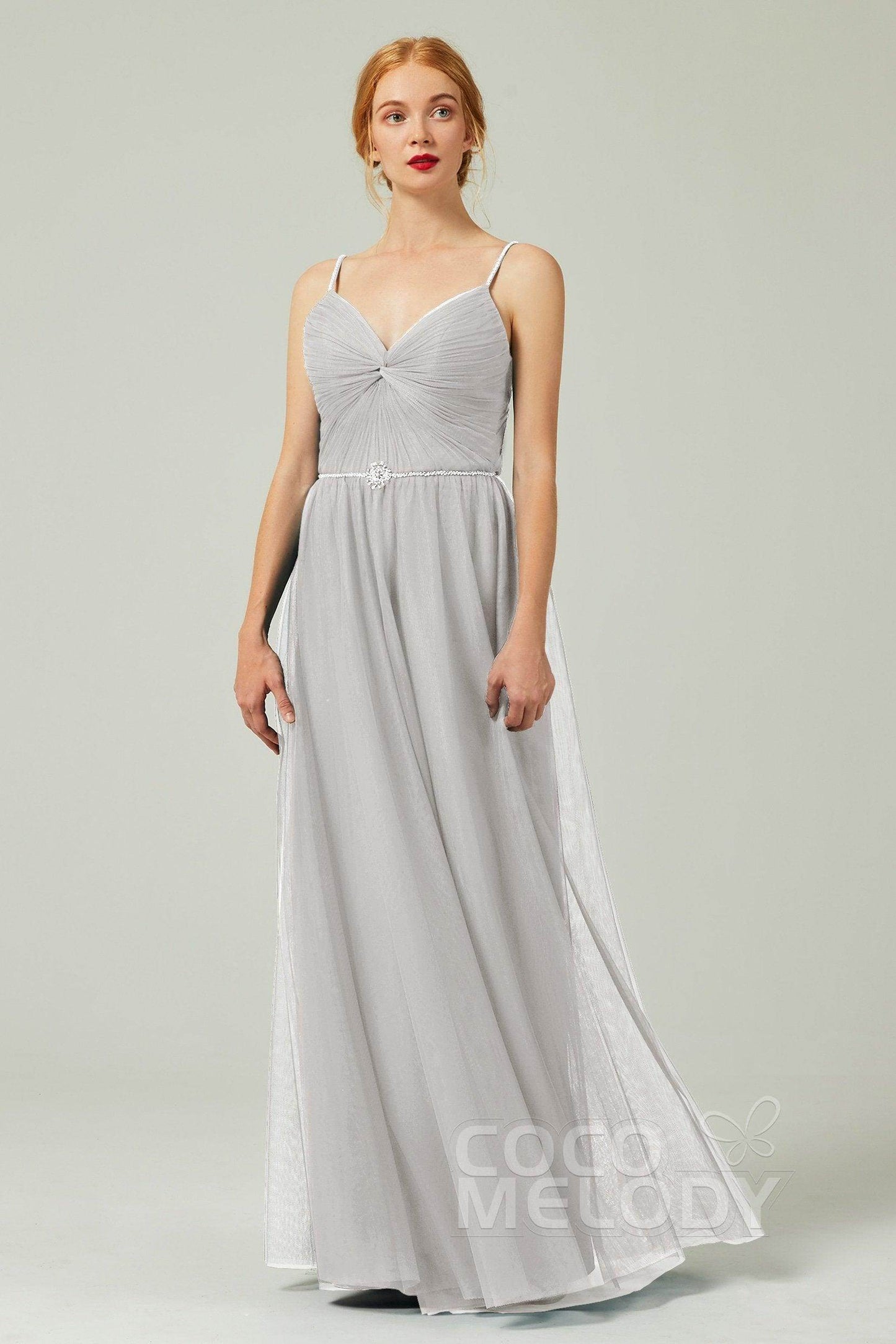 A-Line Floor Length Tulle Bridesmaid Dress CB0327 - COCOMELODY