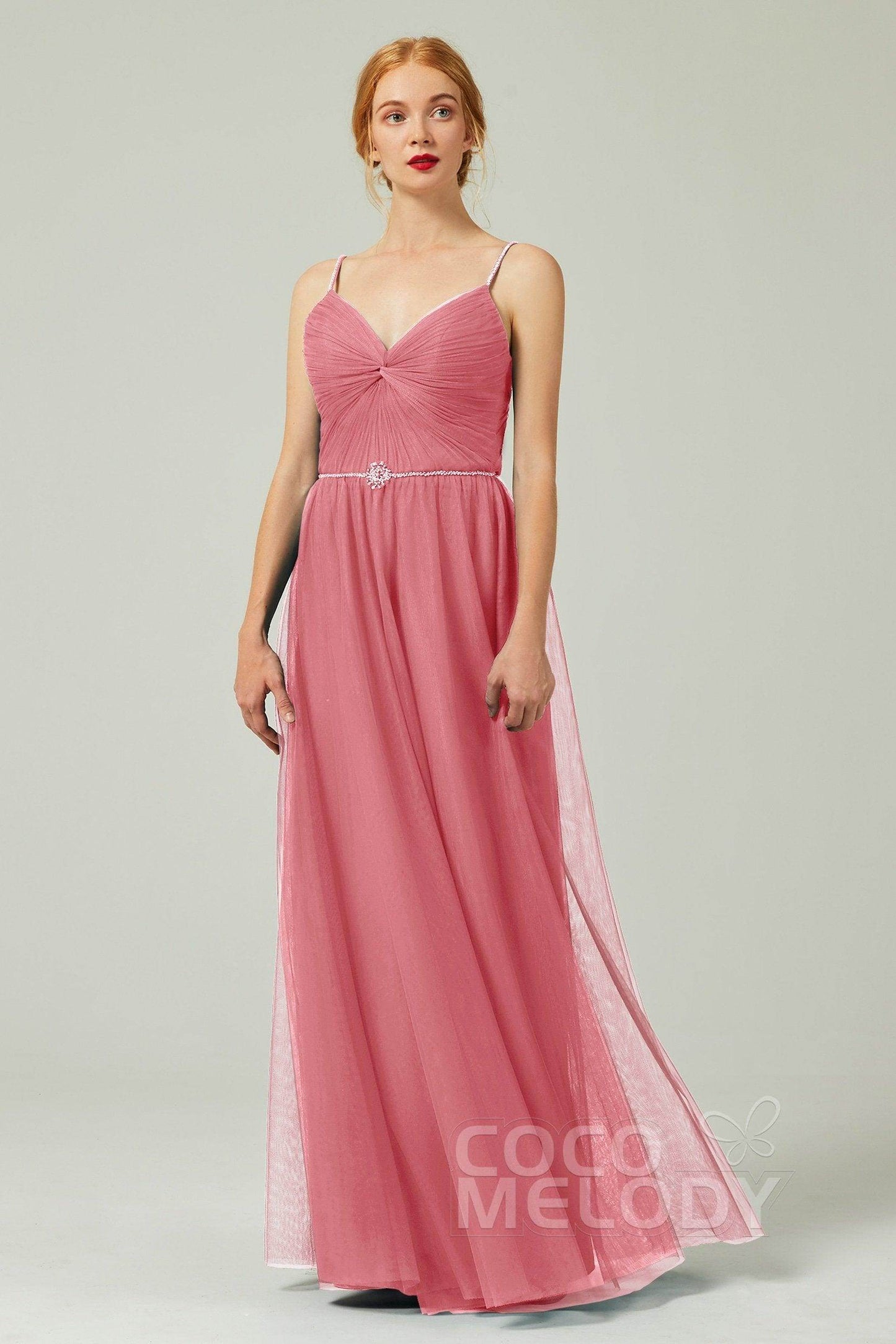 A-Line Floor Length Tulle Bridesmaid Dress CB0327 - COCOMELODY
