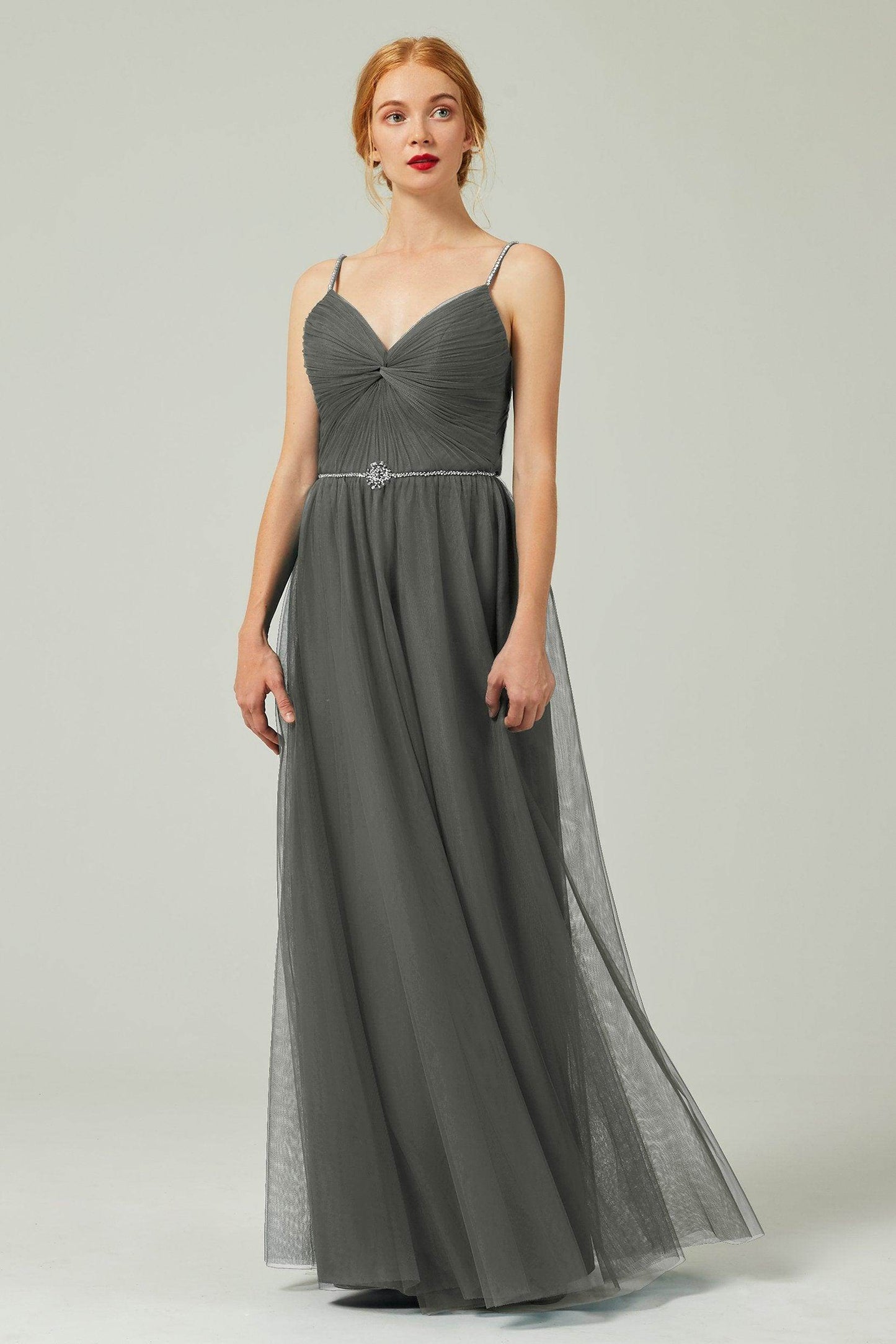 A-Line Floor Length Tulle Bridesmaid Dress CB0327 - COCOMELODY