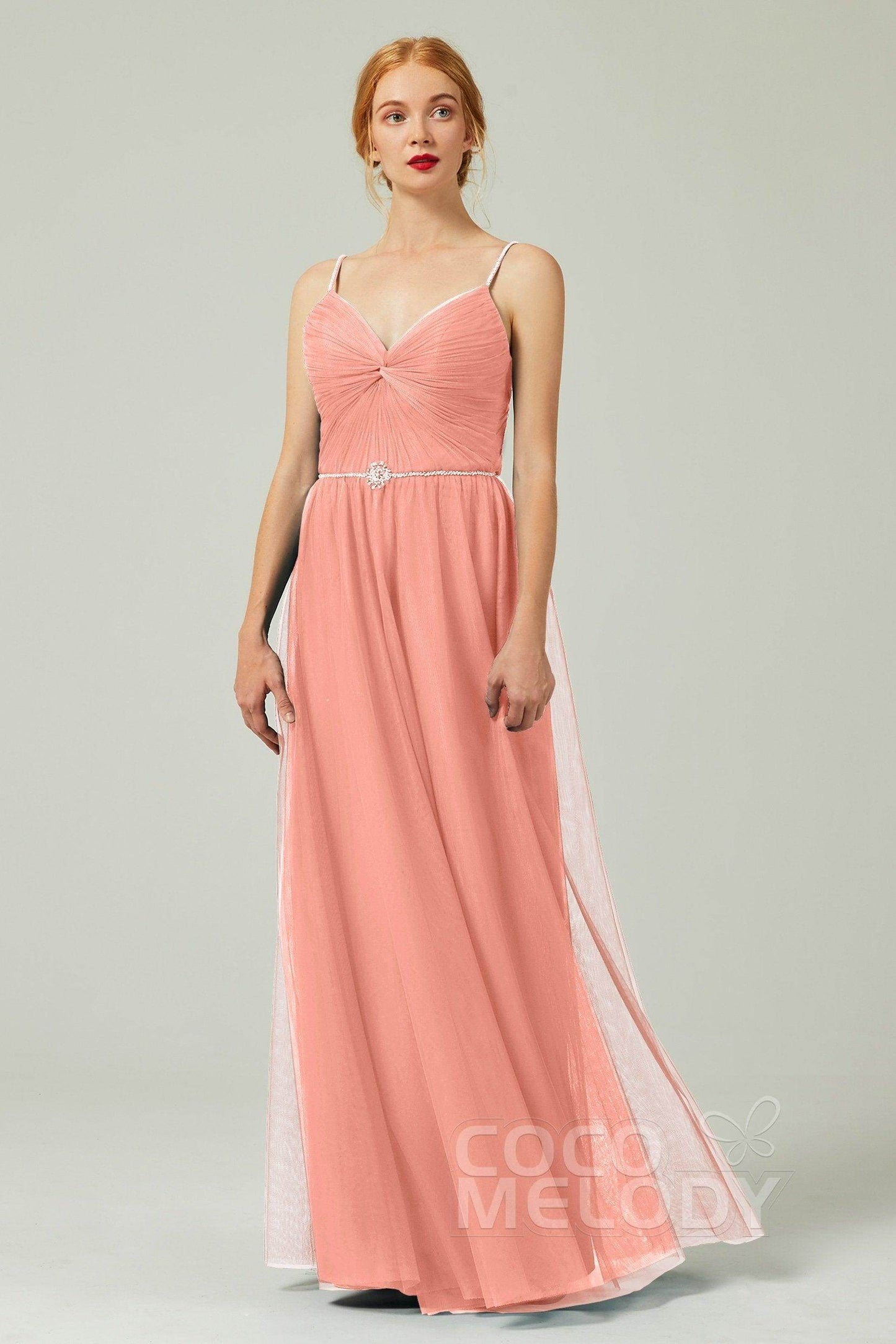 A-Line Floor Length Tulle Bridesmaid Dress CB0327 - COCOMELODY