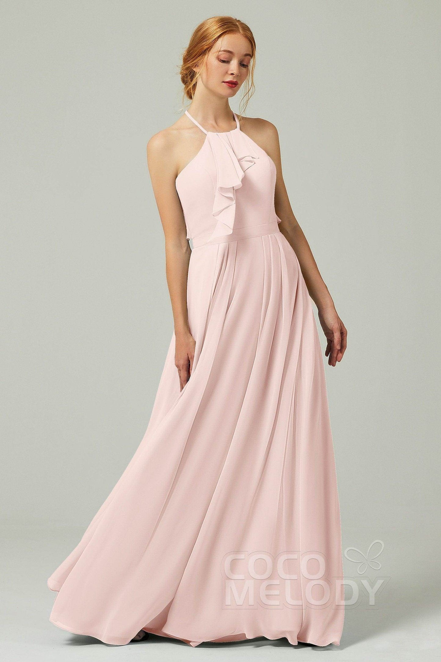 A-Line Floor Length Chiffon Bridesmaid Dress CB0328 - COCOMELODY