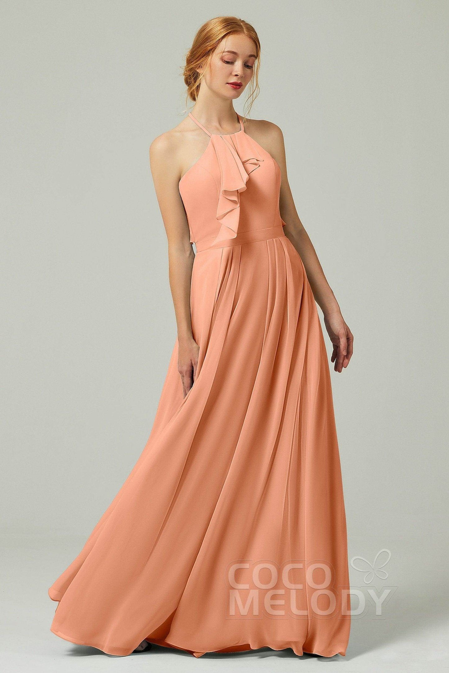 A-Line Floor Length Chiffon Bridesmaid Dress CB0328 - COCOMELODY