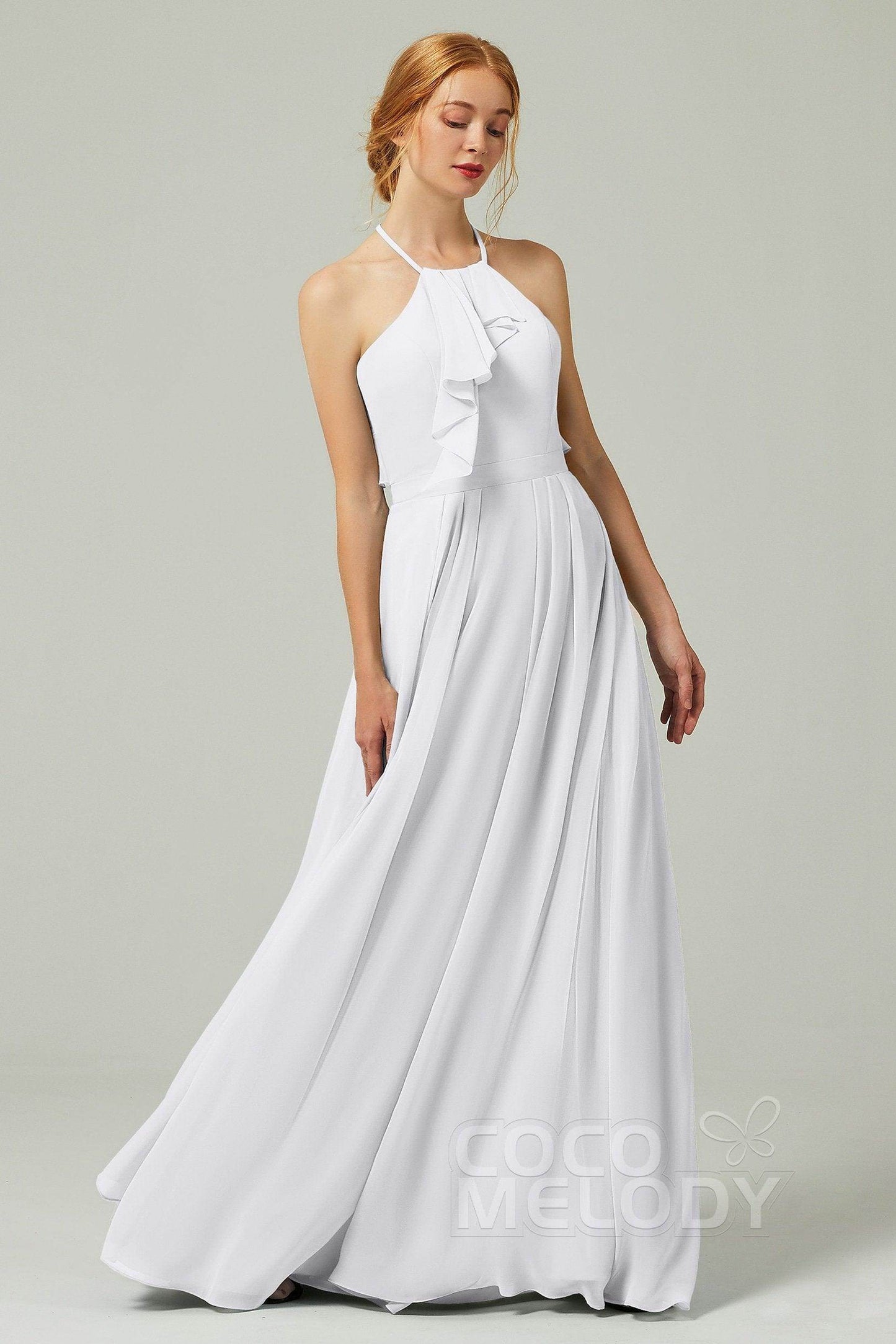 A-Line Floor Length Chiffon Bridesmaid Dress CB0328 - COCOMELODY