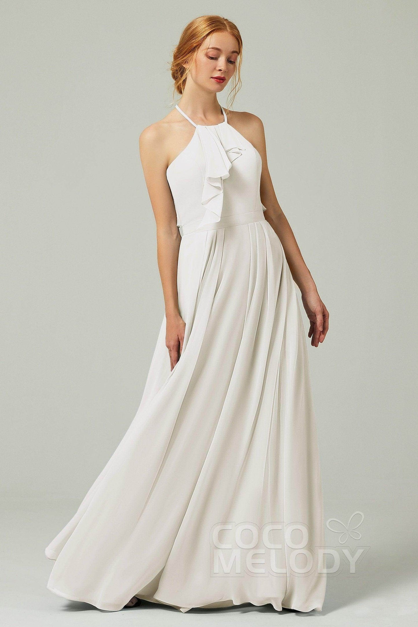 A-Line Floor Length Chiffon Bridesmaid Dress CB0328 - COCOMELODY