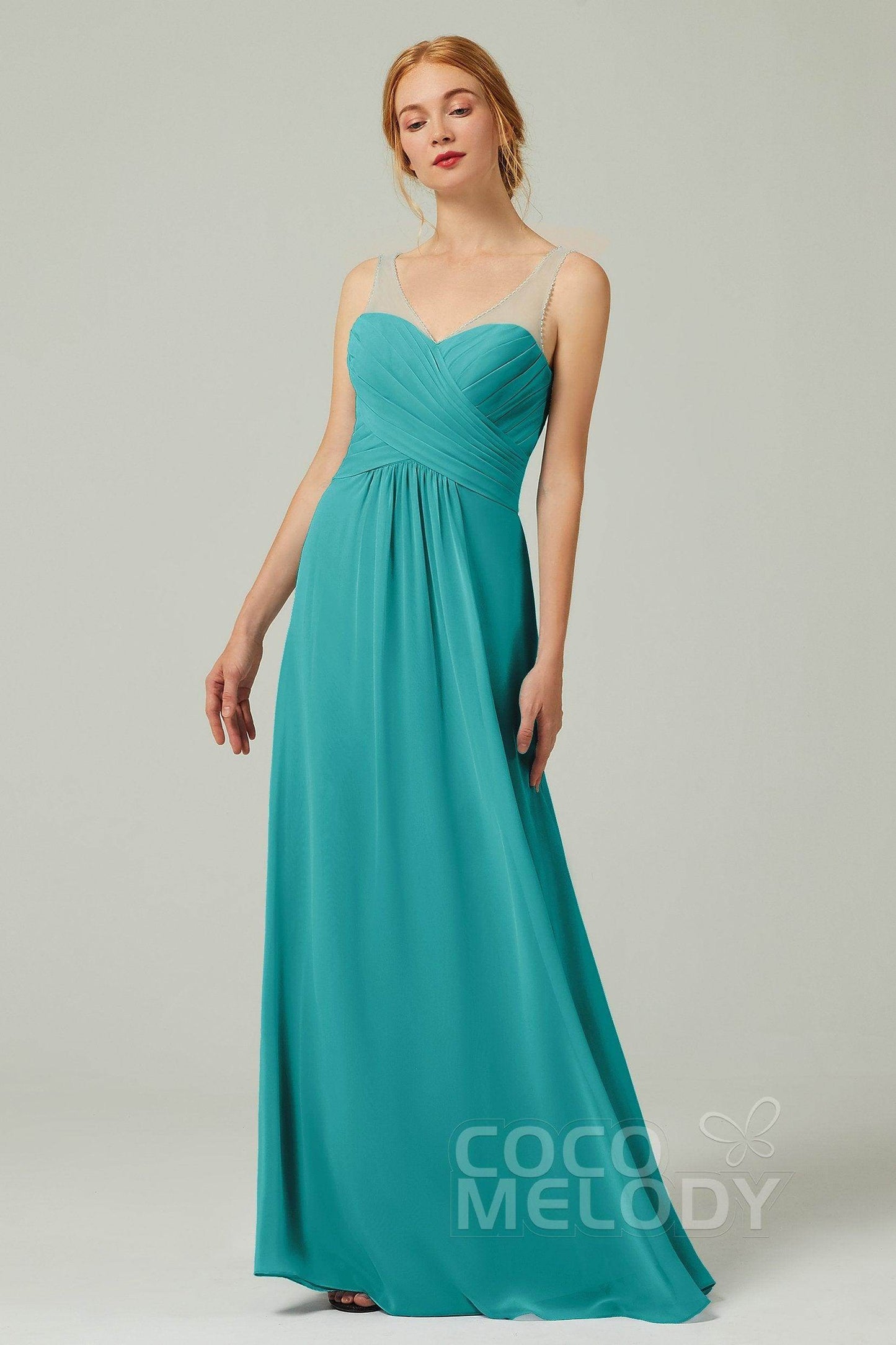 A-Line Floor Length Chiffon Bridesmaid Dress CB0331 - COCOMELODY