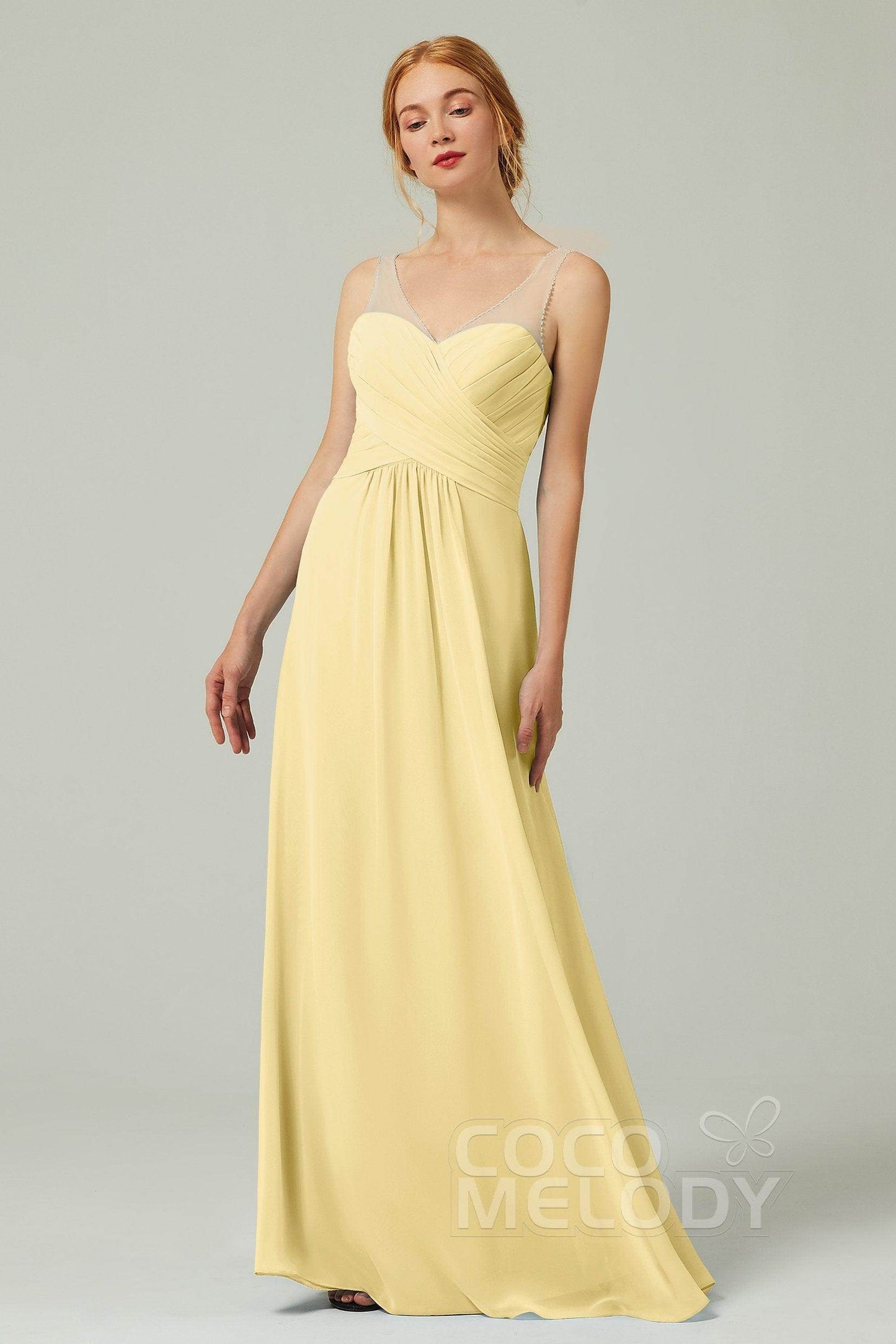 A-Line Floor Length Chiffon Bridesmaid Dress CB0331 - COCOMELODY