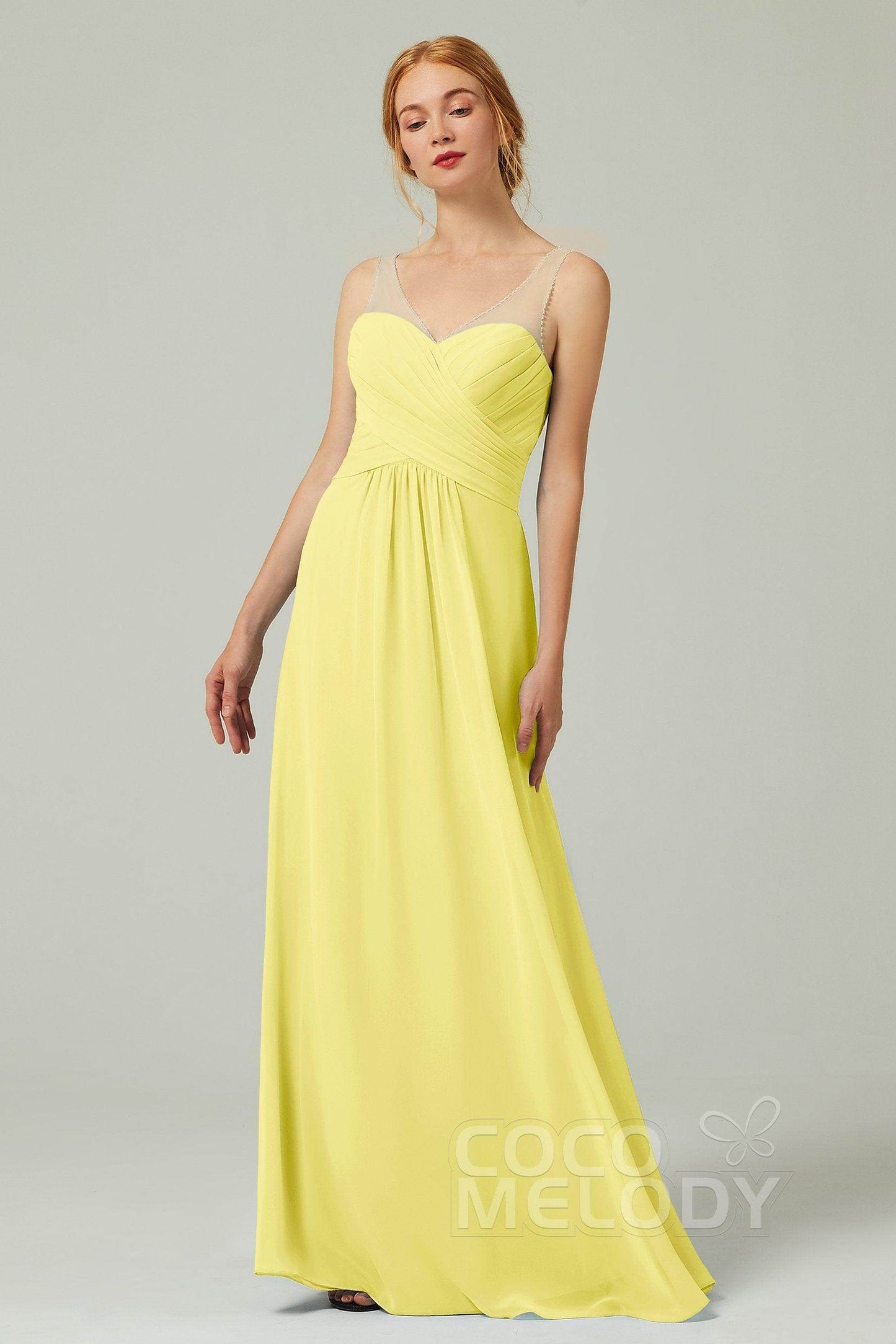 A-Line Floor Length Chiffon Bridesmaid Dress CB0331 - COCOMELODY