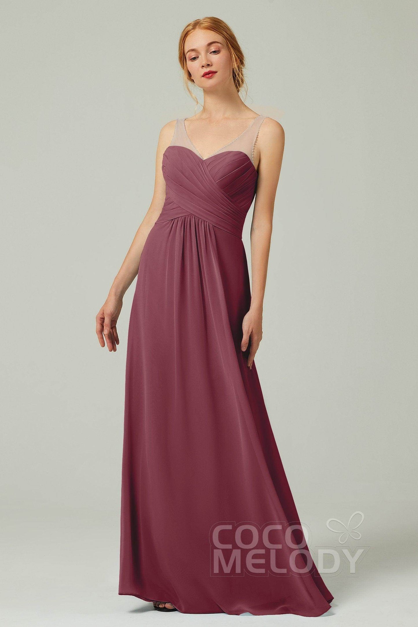 A-Line Floor Length Chiffon Bridesmaid Dress CB0331 - COCOMELODY