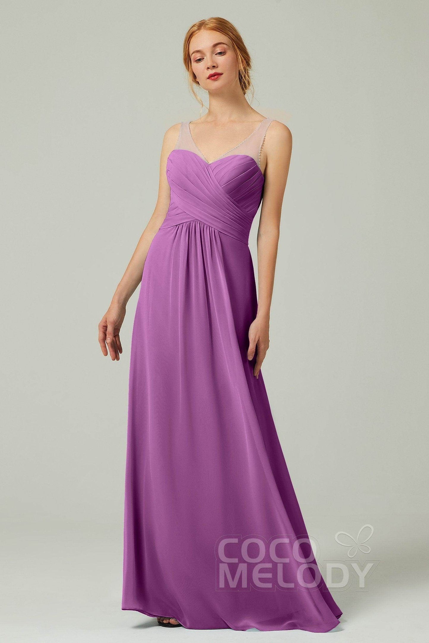 A-Line Floor Length Chiffon Bridesmaid Dress CB0331 - COCOMELODY