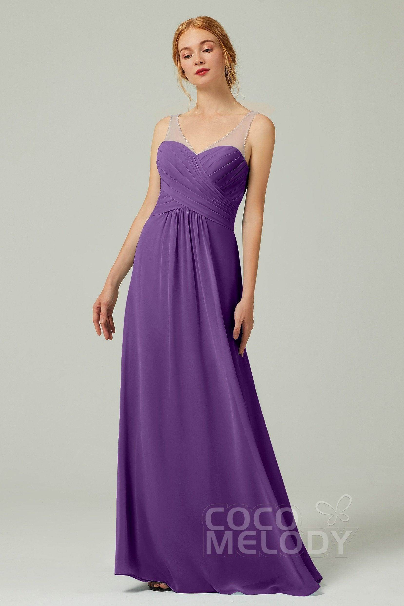A-Line Floor Length Chiffon Bridesmaid Dress CB0331 - COCOMELODY