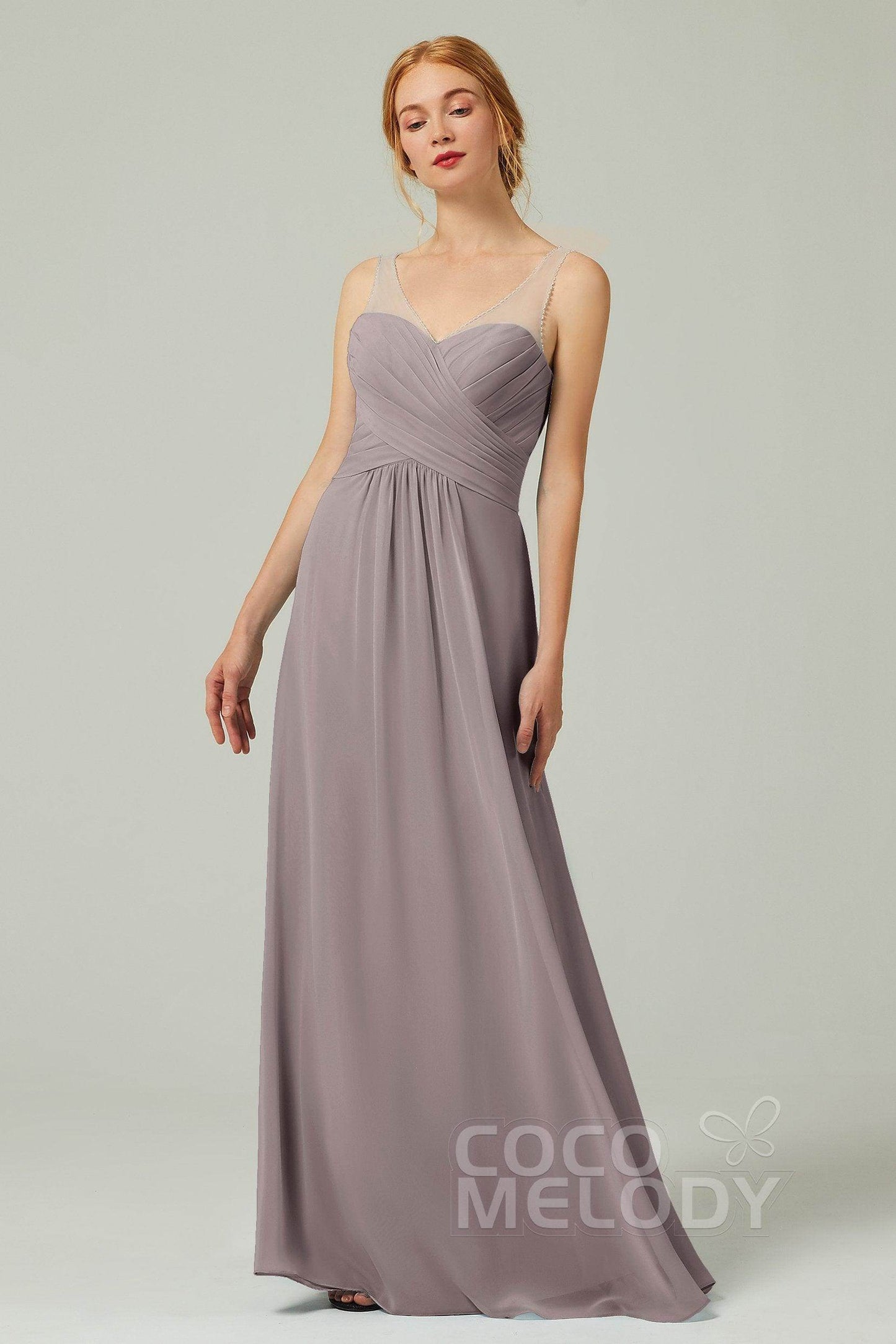A-Line Floor Length Chiffon Bridesmaid Dress CB0331 - COCOMELODY
