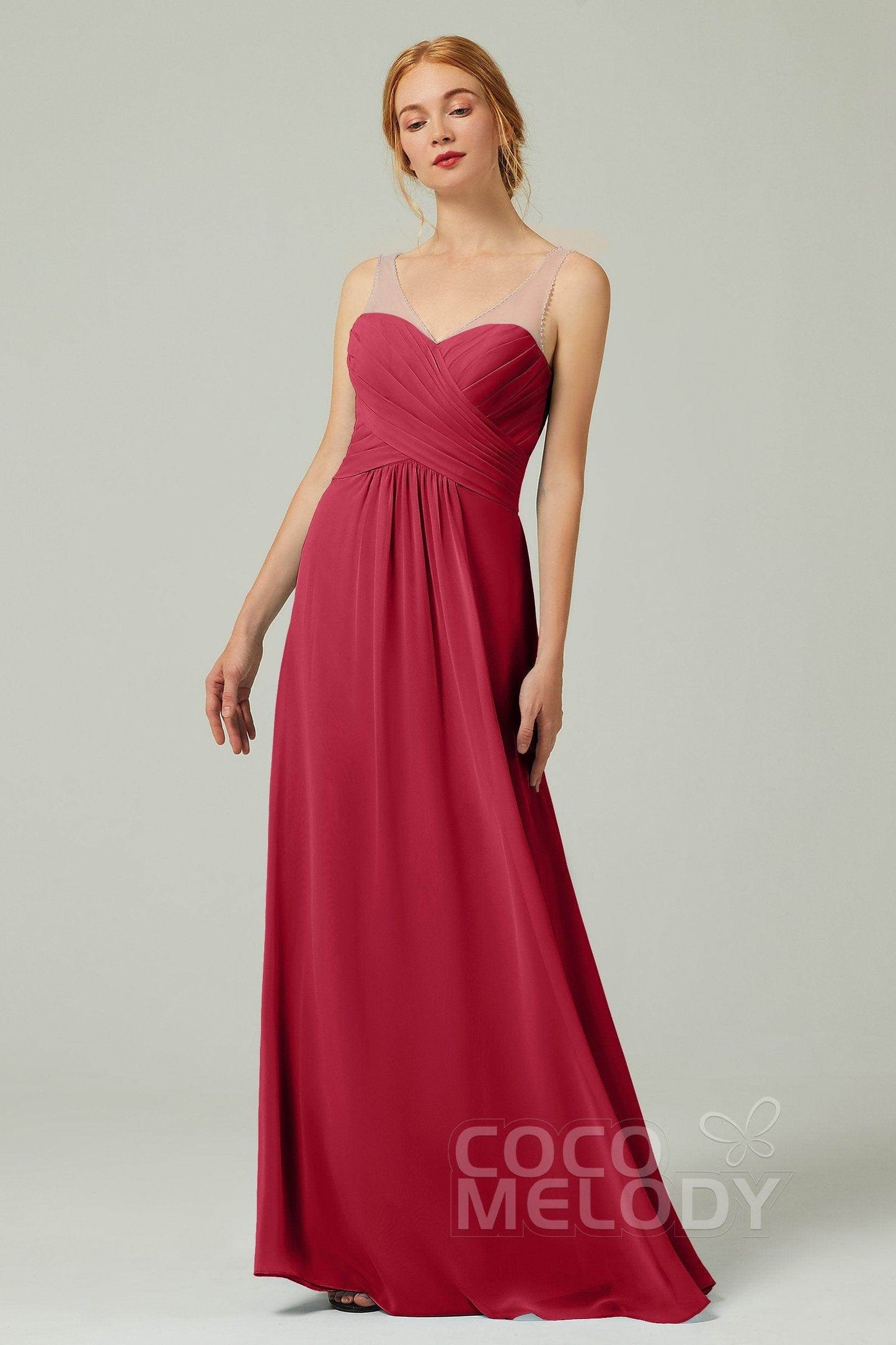A-Line Floor Length Chiffon Bridesmaid Dress CB0331 - COCOMELODY