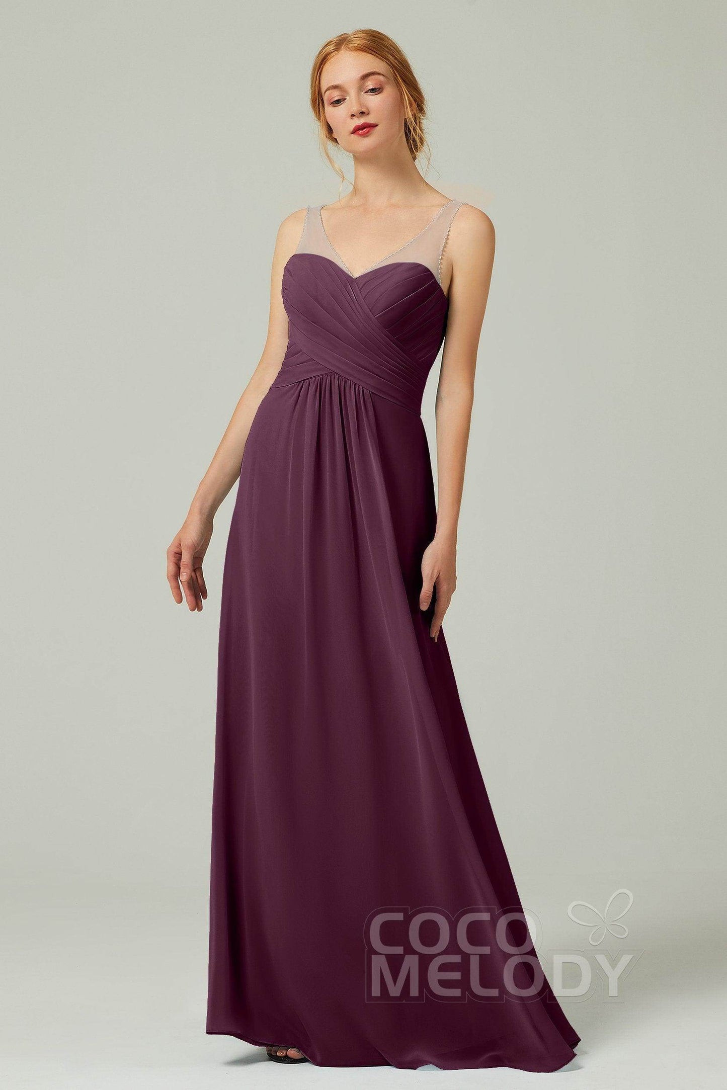 A-Line Floor Length Chiffon Bridesmaid Dress CB0331 - COCOMELODY