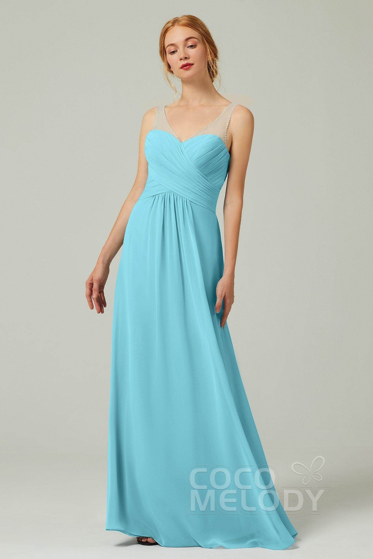 A-Line Floor Length Chiffon Bridesmaid Dress CB0331 - COCOMELODY