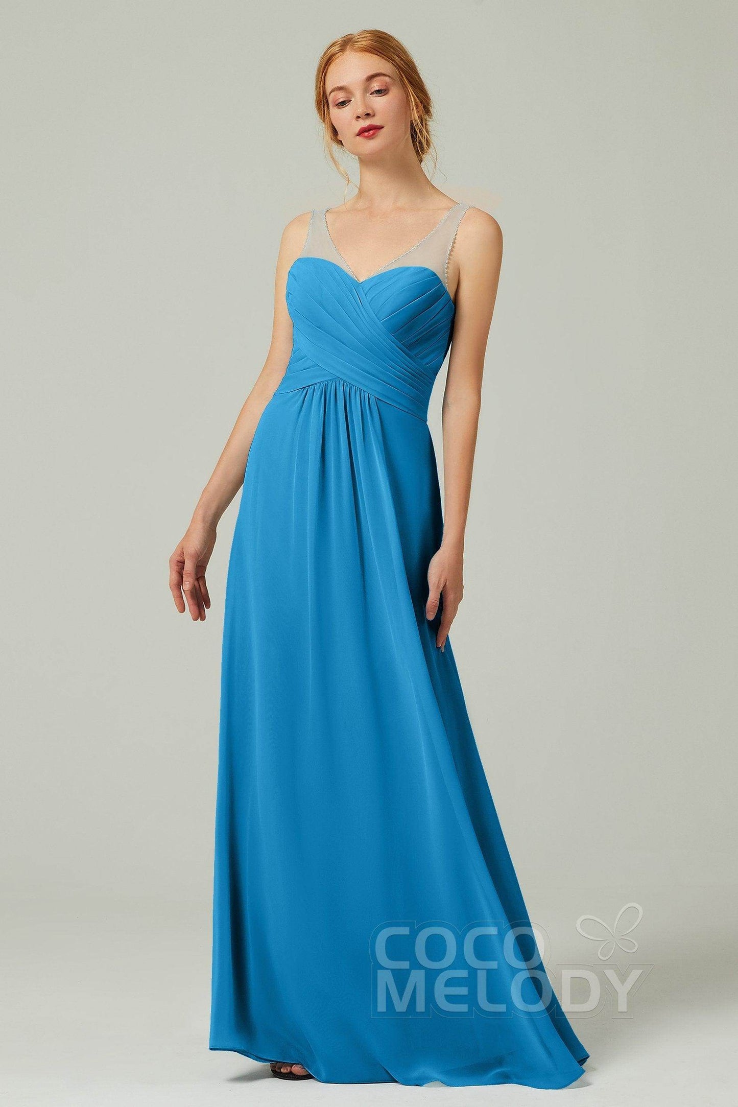 A-Line Floor Length Chiffon Bridesmaid Dress CB0331 - COCOMELODY