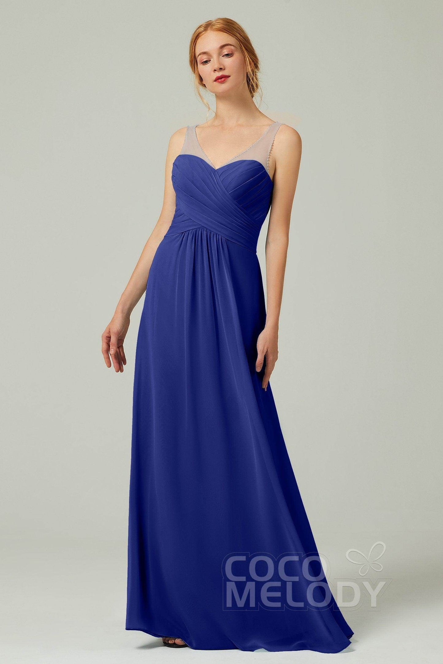 A-Line Floor Length Chiffon Bridesmaid Dress CB0331 - COCOMELODY