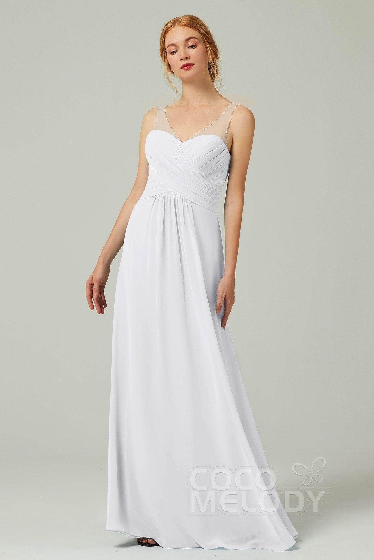 A-Line Floor Length Chiffon Bridesmaid Dress CB0331 - COCOMELODY
