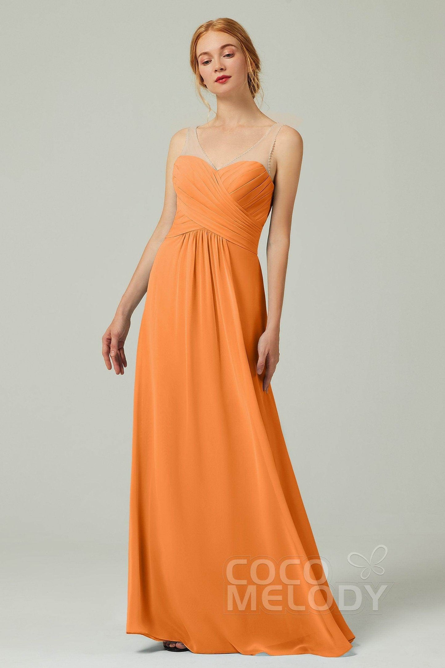 A-Line Floor Length Chiffon Bridesmaid Dress CB0331 - COCOMELODY
