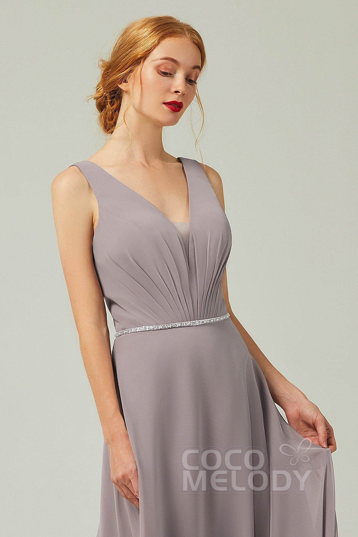A-Line Floor Length Chiffon Bridesmaid Dress CB0332 - COCOMELODY