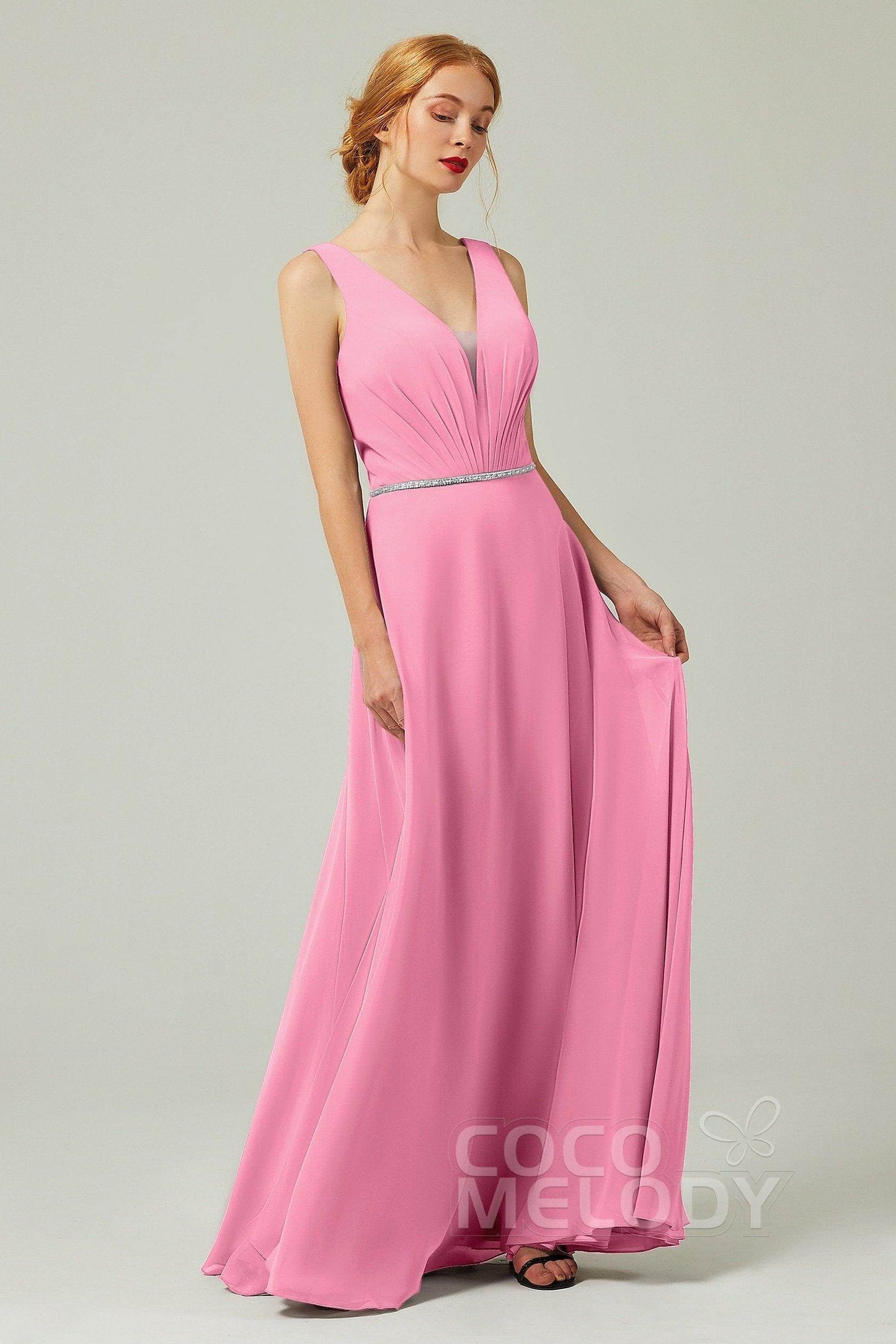 A-Line Floor Length Chiffon Bridesmaid Dress CB0332 - COCOMELODY