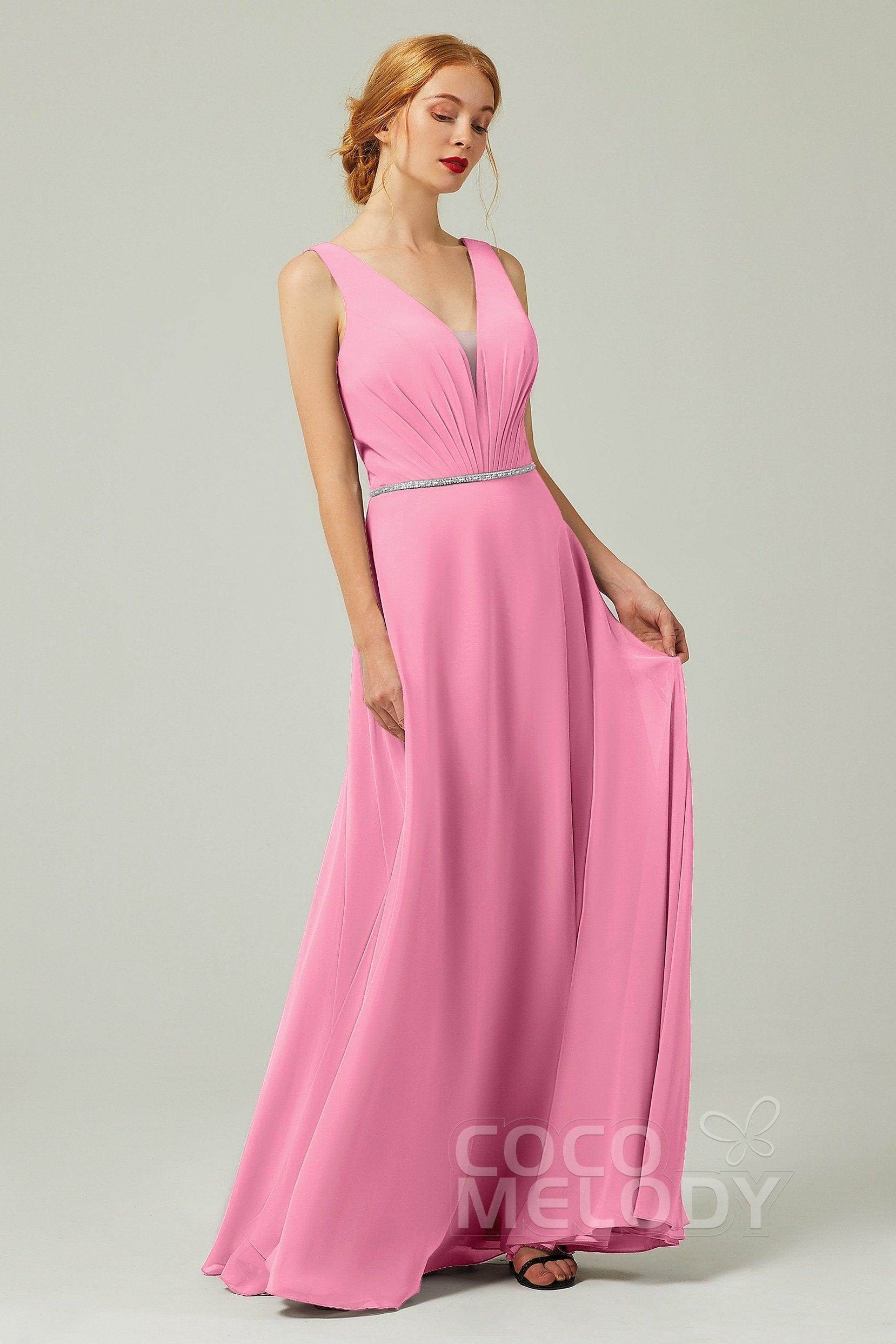 A-Line Floor Length Chiffon Bridesmaid Dress CB0332 - COCOMELODY