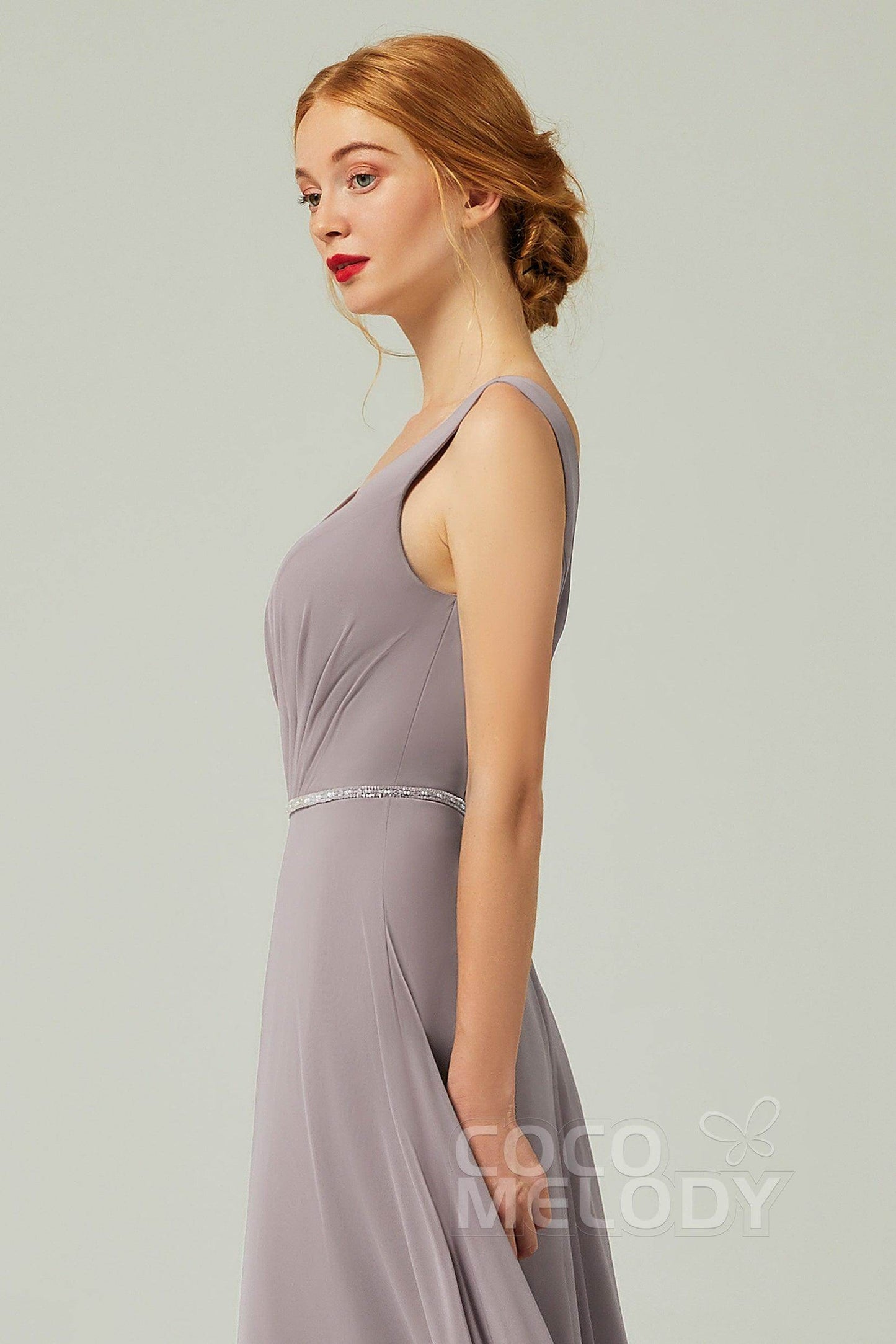 A-Line Floor Length Chiffon Bridesmaid Dress CB0332 - COCOMELODY
