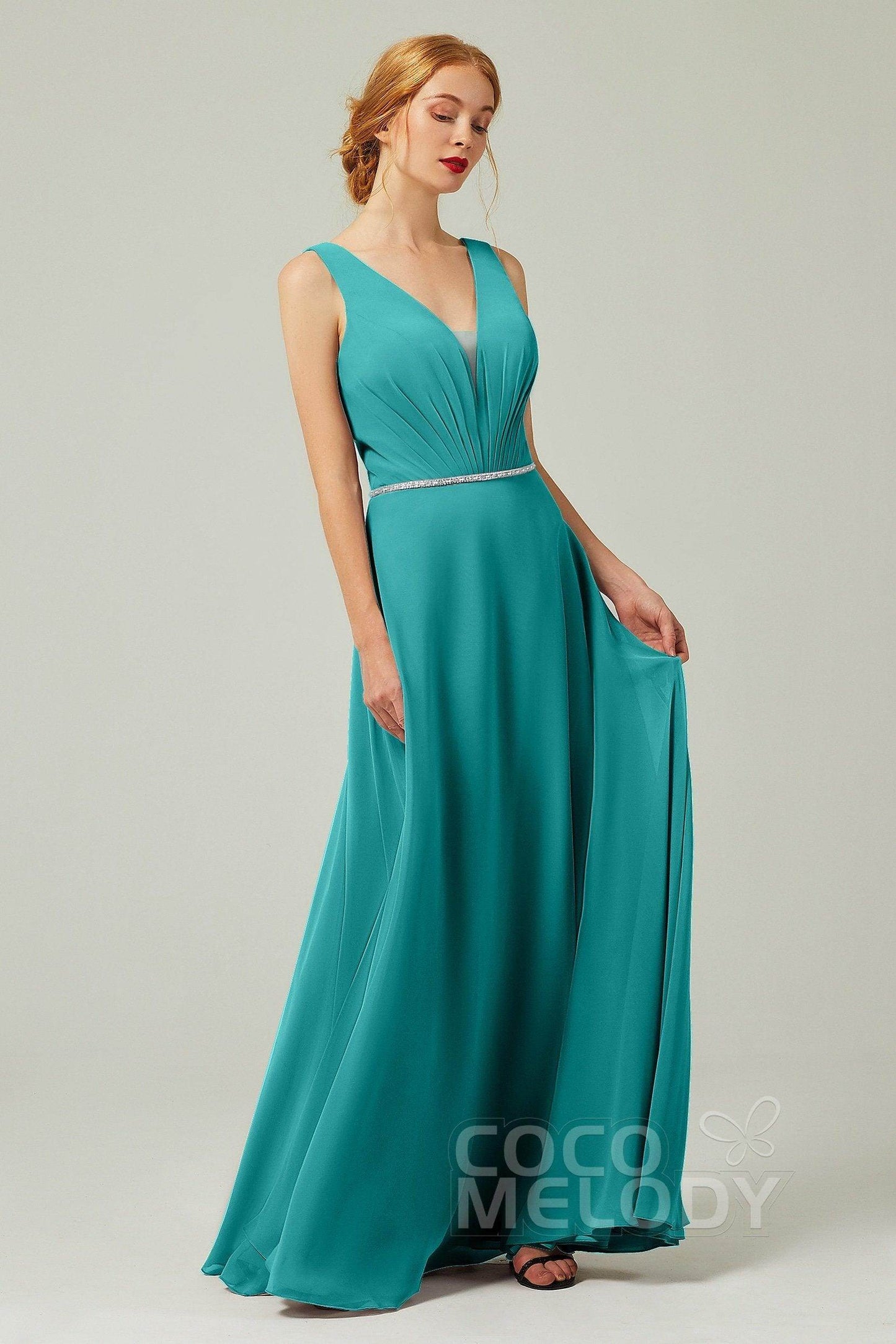 A-Line Floor Length Chiffon Bridesmaid Dress CB0332 - COCOMELODY